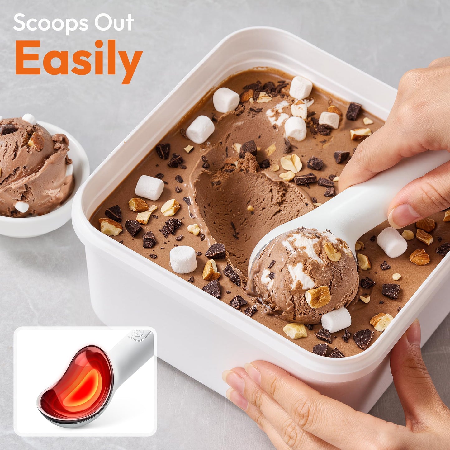 SMARTAKE Heated Ice Cream Scoop, Self Warming to 158°F for Hard Ice Cream, Rechargeable Electric Ice Cream Scoop with On/Off Button, Heat-Proof Shell, 2oz Large Spoon, LED Display, 2600mAh, White