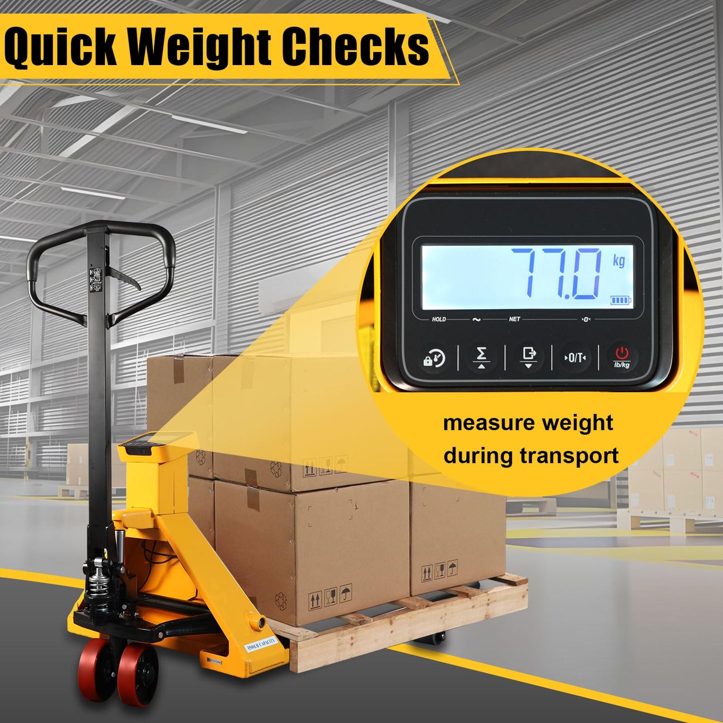 APOLLOLIFT Scale Pallet Jack 5500Lbs Capacity, 45" x 27.7" Forks, Lb/Kg Switchable Electronic Scale Hydraulic Hand Pallet Truck, for Warehouse, Supermarket, Logistics Center