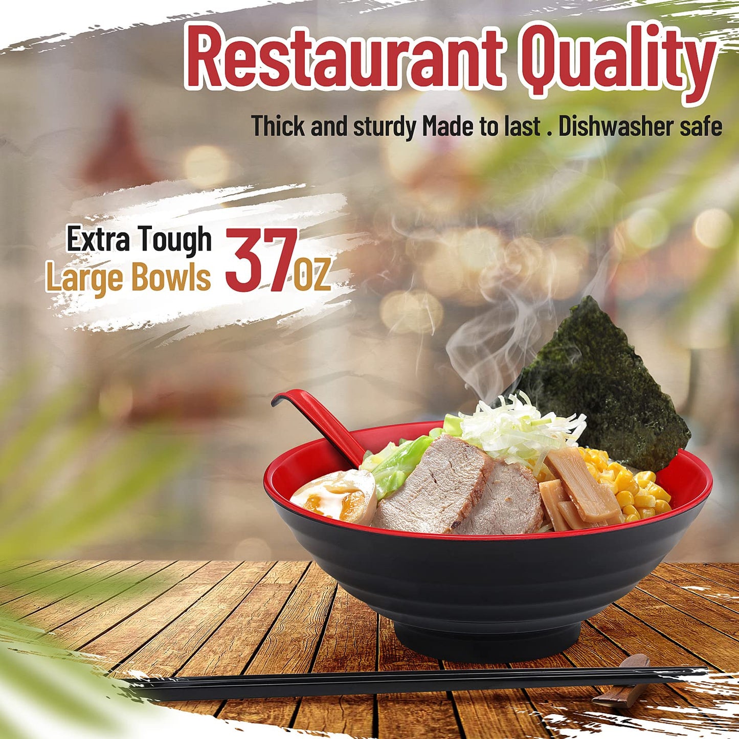Eaasty 24 Pcs 8 Set Ramen Bowls Japanese Style Noodles Asian Chinese Large Soup Bowls with Spoons and Chopsticks for Ramen Pho Udon Soba Asian Dishes