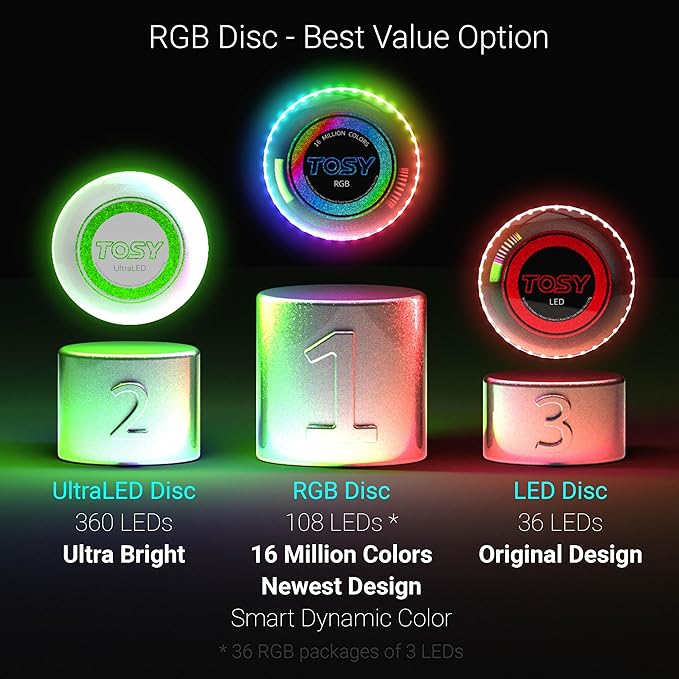 TOSY Bundle of 3 - Frisbee 108 LEDs - 2X RGB Black + RGB White