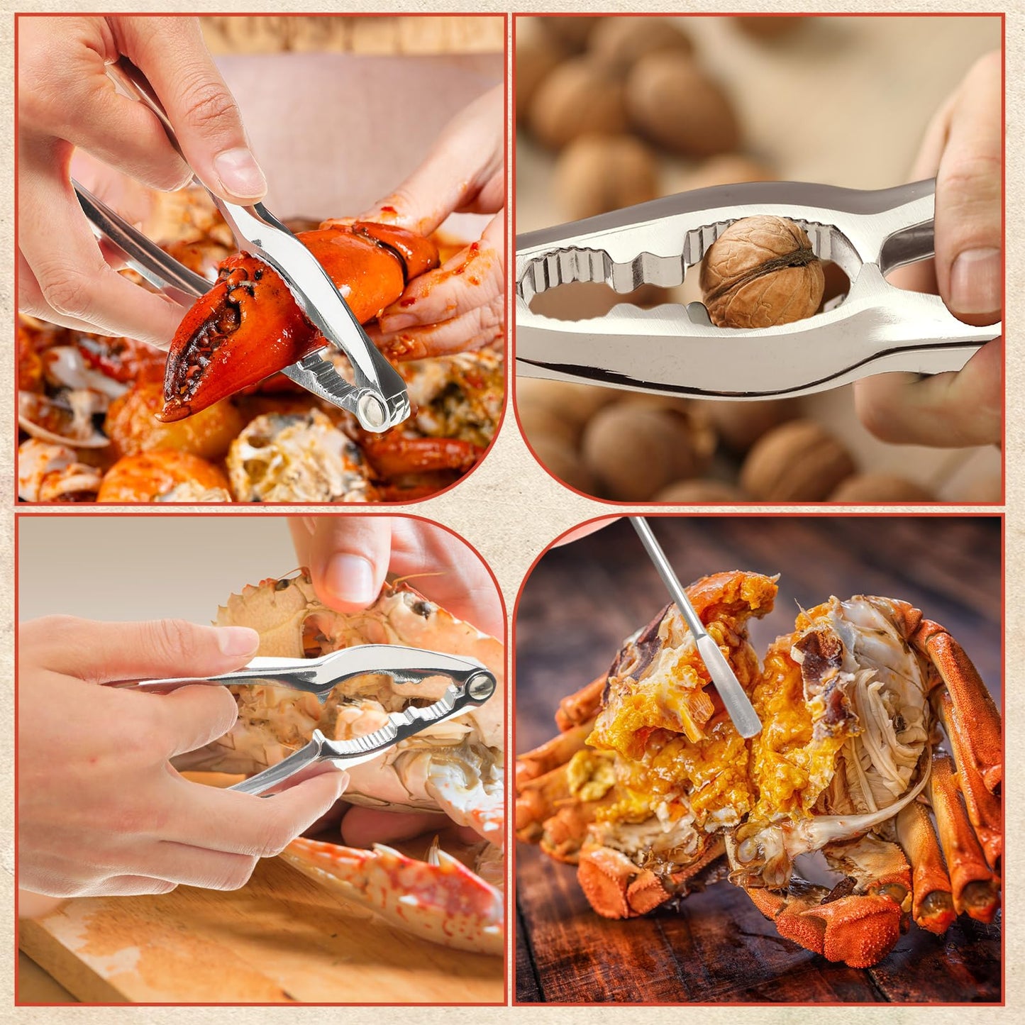 Lanties 20 Pcs Seafood Tools Set Seafood Boil Party Supplies Crab Crackers Scissors Lobster Sheller Hammer Shellfish Forks Cracker Red Plastic Bucket for Lobster Crab Food New Year Party