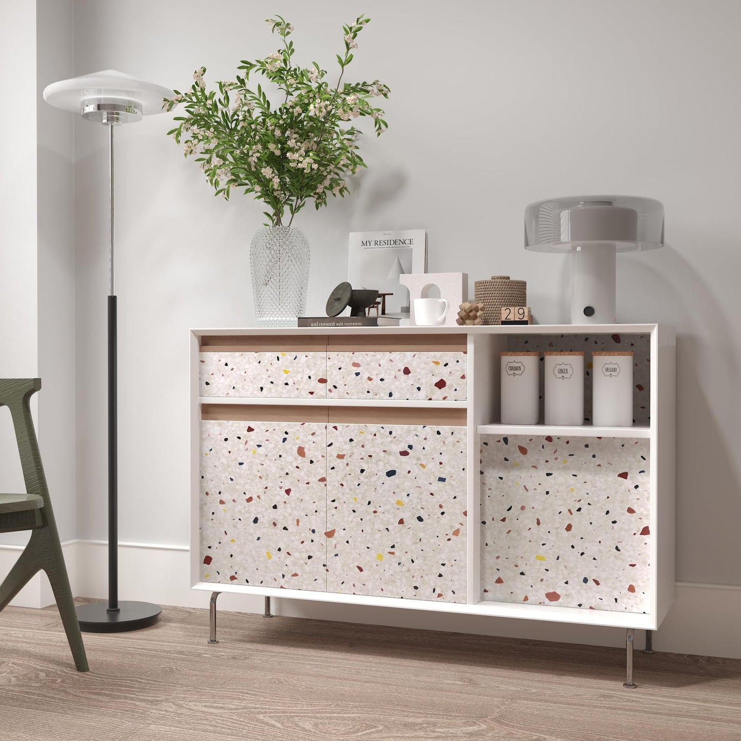 Multicolored Terrazzo Contact Paper 15.74"x354.3" Boho Contact Paper Marble Countertop Peel and Stick Granite Wallpaper for Kitchen Counter Bathroom Bedroom Table Sticker Cover Dinning Room Wallpaper