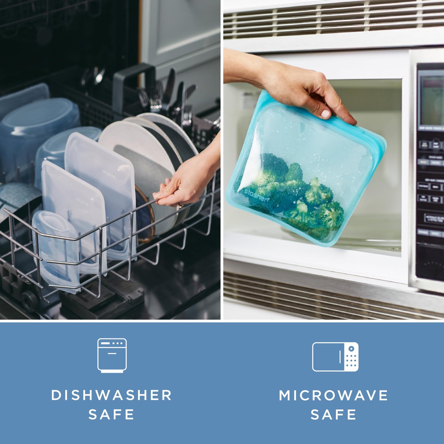 Stasher Silicone Reusable Storage Bag, Stand-Up Mega Bag, Reusable Freezer Bags, Microwave, Dishwasher, Oven Safe, Sous Vide, Premium Lunch Container, Eco Friendly, Food Storage Bags, 104 oz, Clear