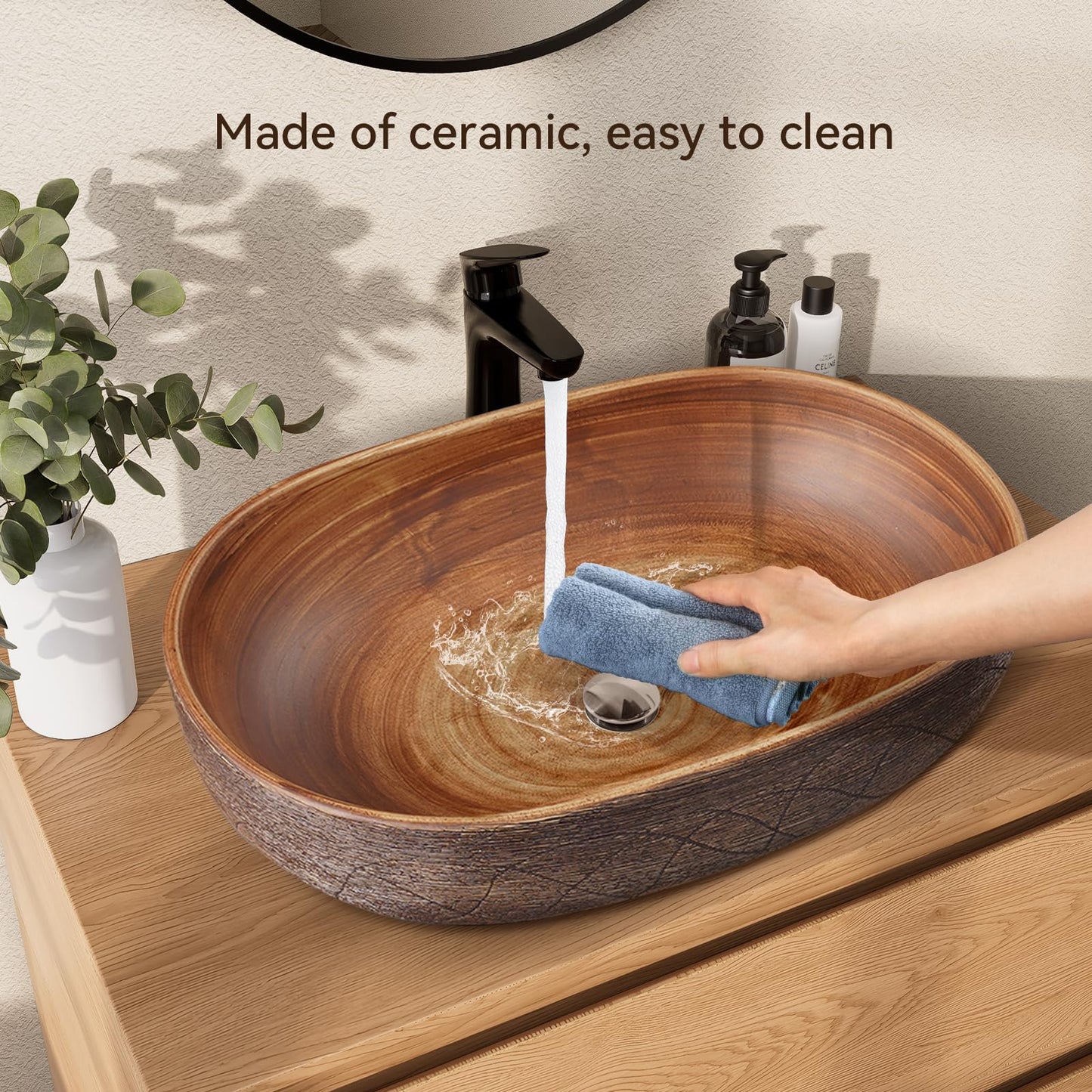 Homary Bathroom Vessel Sink, 23.23" Oval Bowl Sink Retro Ceramic Washbasin Above Counter for Bathroom,Without Pop-up Drain