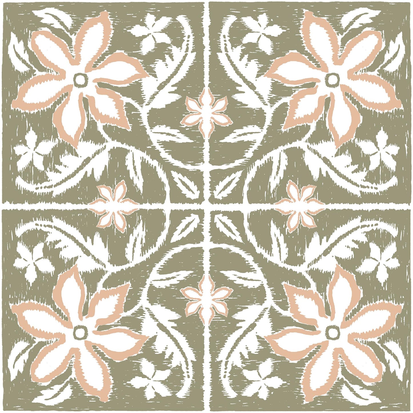 FloorPops Lillium Green Peel and Stick Floor Tiles, Green Floral Removable Vinyl Flooring, Self Adhesive Floor Tiles for Kitchen Bathroom Entryway