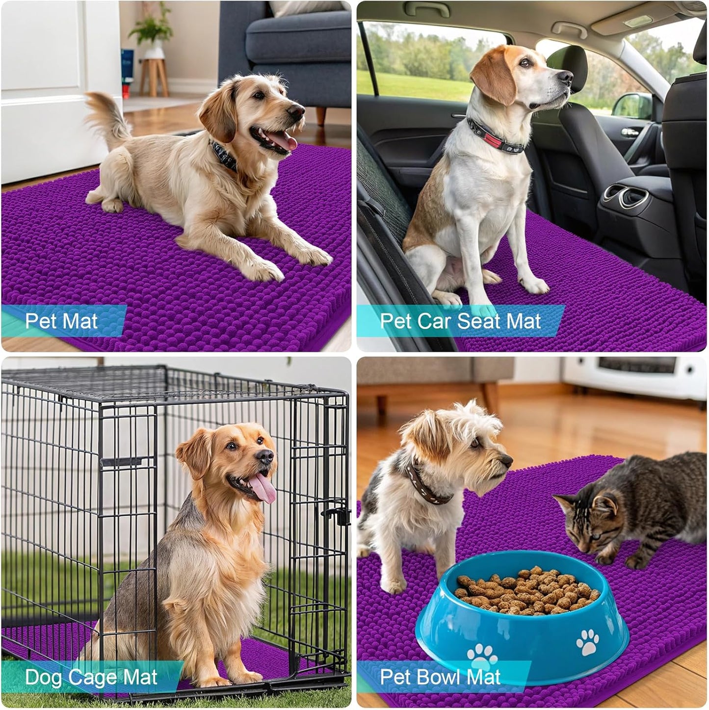 OLANLY Dog Door Mat - Absorbent Non-Slip Chenille Mat for Muddy Paws | 24x16 Inches, Purple