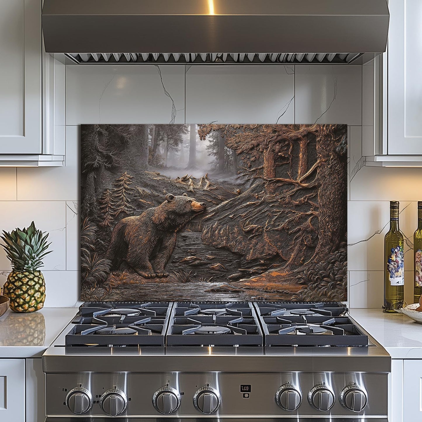 Evgosm Brown bear Tempered Glass Kitchen Backsplash, Easy-to-Clean Kitchen Sink Cover with Splash Shield, Home Kitchen Decor (30 inches x 20 inches).