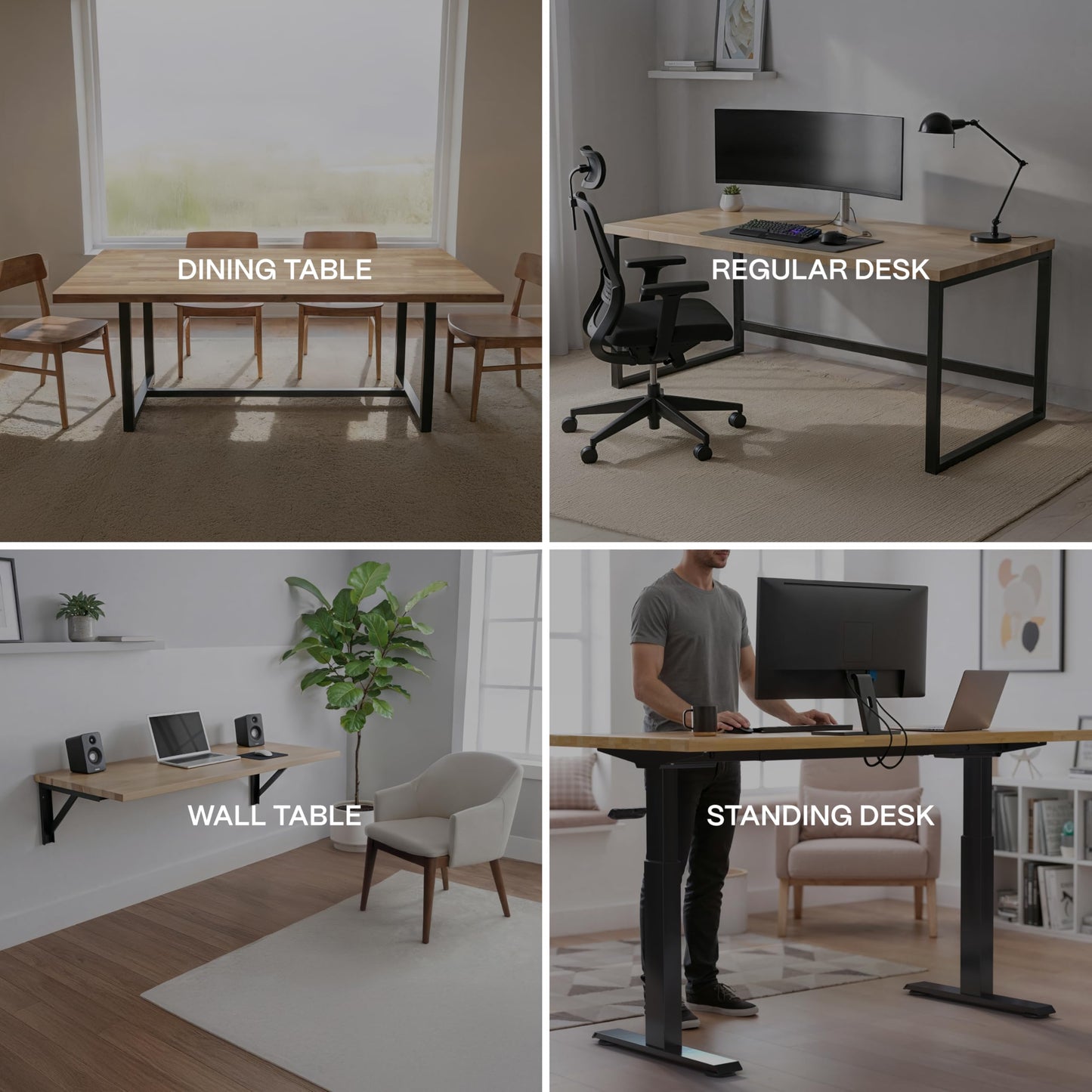 Solid Wood Desk Table Top – Pre-Finished 1.2” Thick Tabletop - Universal Fit for Standing Desks, Countertops & Workstations (55" x 24", Rubberwood)