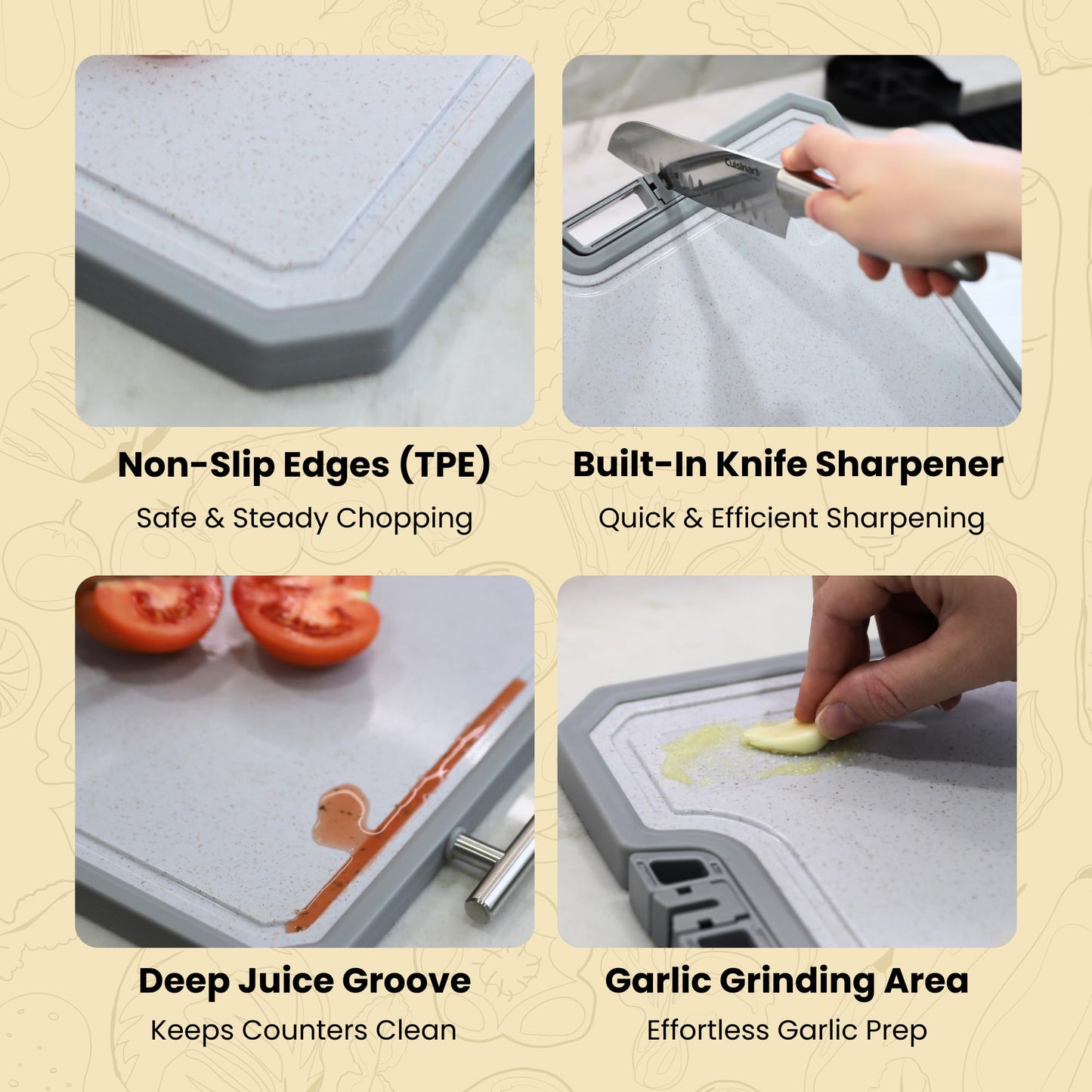 MUGAA Stainless Steel Cutting Board, Double-Sided 304 Stainless Steel & PP, Built-In Knife Sharpener, Non-Slip Juice Groove, Dishwasher Safe Steel Cutting Boards For Kitchen, Medium (15.6" x 12")