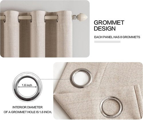 MIULEE 100% Blackout Linen Textured Curtains - Thermal Insulated Natural Beige | 52 x 78 Inch (2 Panels)