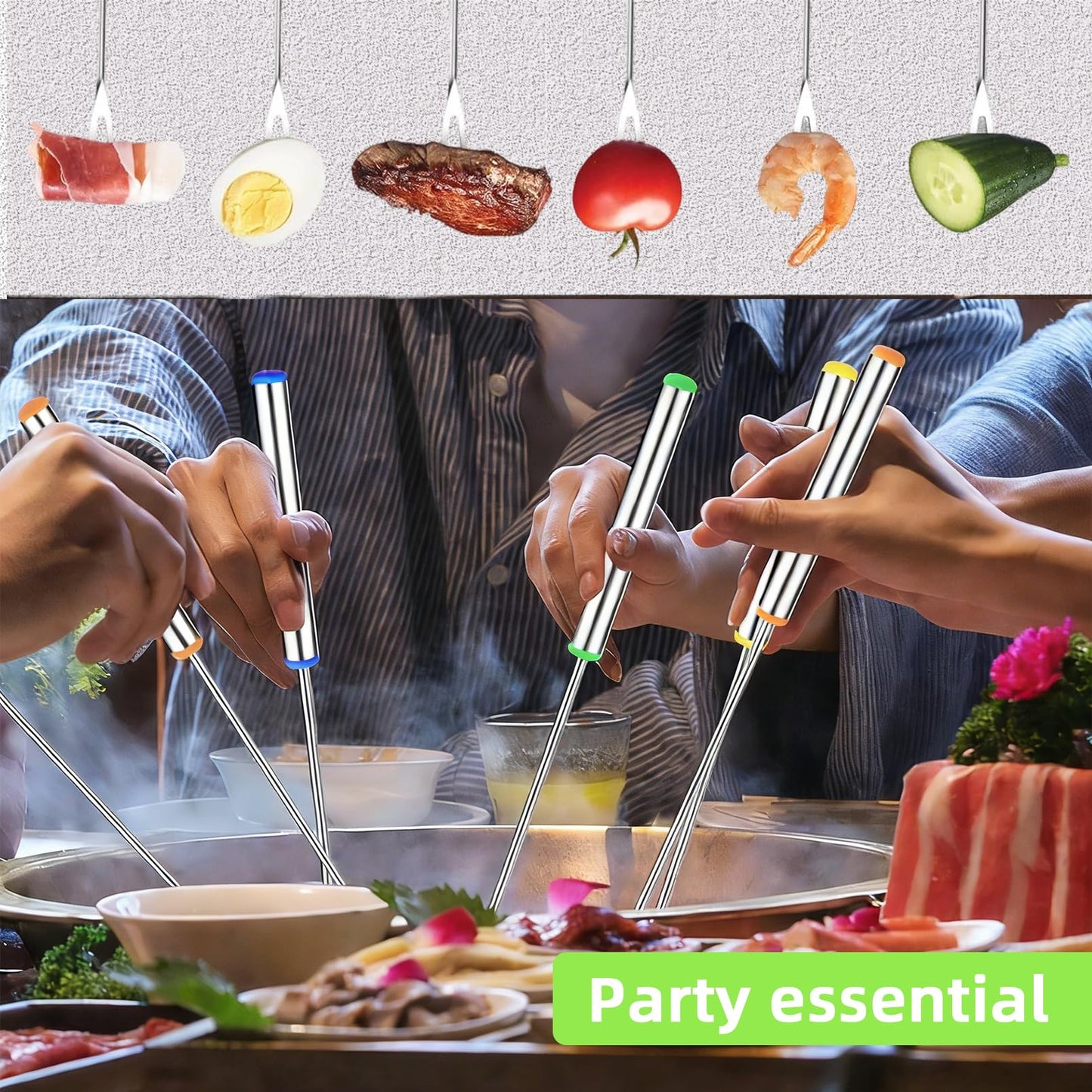 Cptoion 18 Pack Stainless Steel Fondue Forks with Heat-Resistant Handles, 9.3" Long, 6 Colors for Cheese, Chocolate, BBQ, Marshmallows, and Meat Roasting