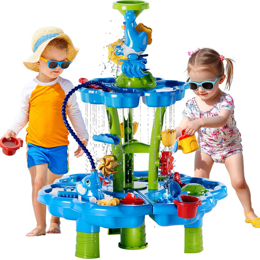 3 in 1 Flower Shape Water Table with Pump for Toddler Kids Ages 3-5 4-8, Summer Outdoor Toys Kids Beach Toys Water Play Sensory Table, Birthday Party Gifts for Toddler Boys Girls Ages 3 4 5 6 7 8