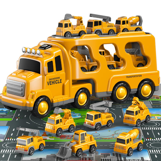 Beby Buty 8 in 1 Construction Trucks Cars Toys for Toddlers 3-5, Boy Toddler Car Truck Toys with Playmat and Light Sound, Birthday Gifts for 3 4 5 6 Year Old Boy