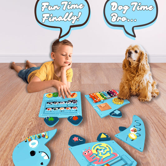 AthomBear Dinosaur Wall Busy Board with 12 Activities - Wall Toys for Toddlers 2,3,4,5 - Sensory Panel Wooden - Montessori Busy Board Learning Activity Center for Playroom and Classroom