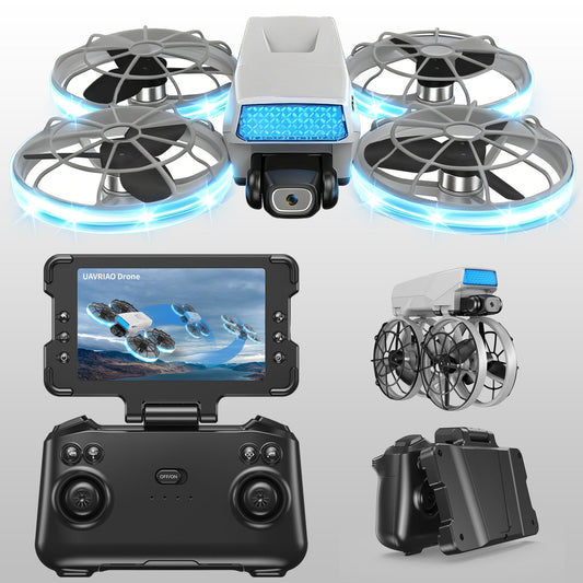 UAVRIAO Foldable RC mini Drone with 1K HD Camera Quadcopter, 2.4-inch Folding Remote, 2 Batteries & Carry Case - Safe Propeller Guard, 3D Flips, One-Key Takeoff/Landing, Ideal Gift for Beginners and Adults