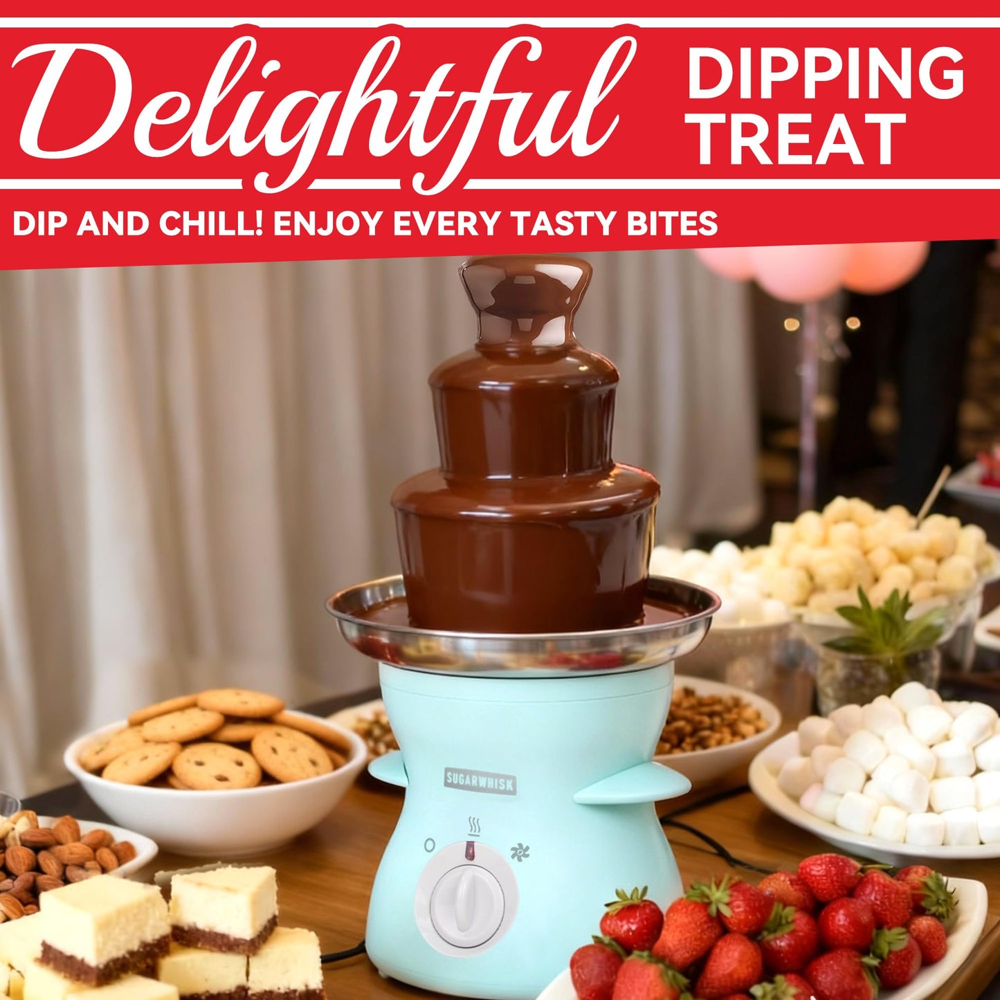 SugarWhisk 3 Tier Mini Chocolate Fountain Machine, Easy to Use & Clean, Great for Parties, Events & Weddings, 22 Oz Capacity, Aqua