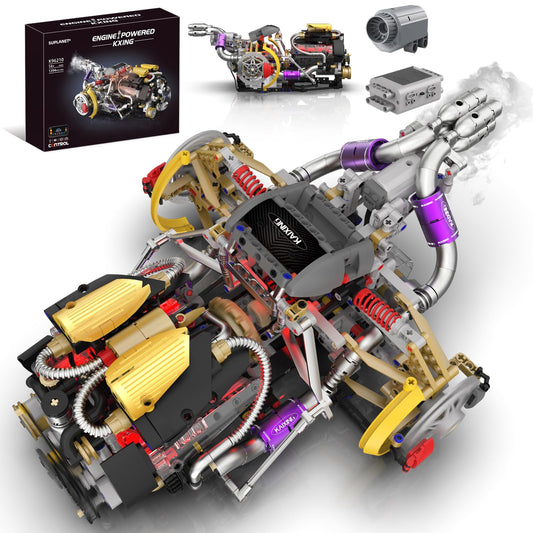Suplanet V8 Engine Model Kit that Runs - Build Your Own Engine Building Block Set with Spray, Light & Sound Effects, STEM Engineering Toy for Adults & Kids 8-14, 1394-Piece Mechanical Building Kit
