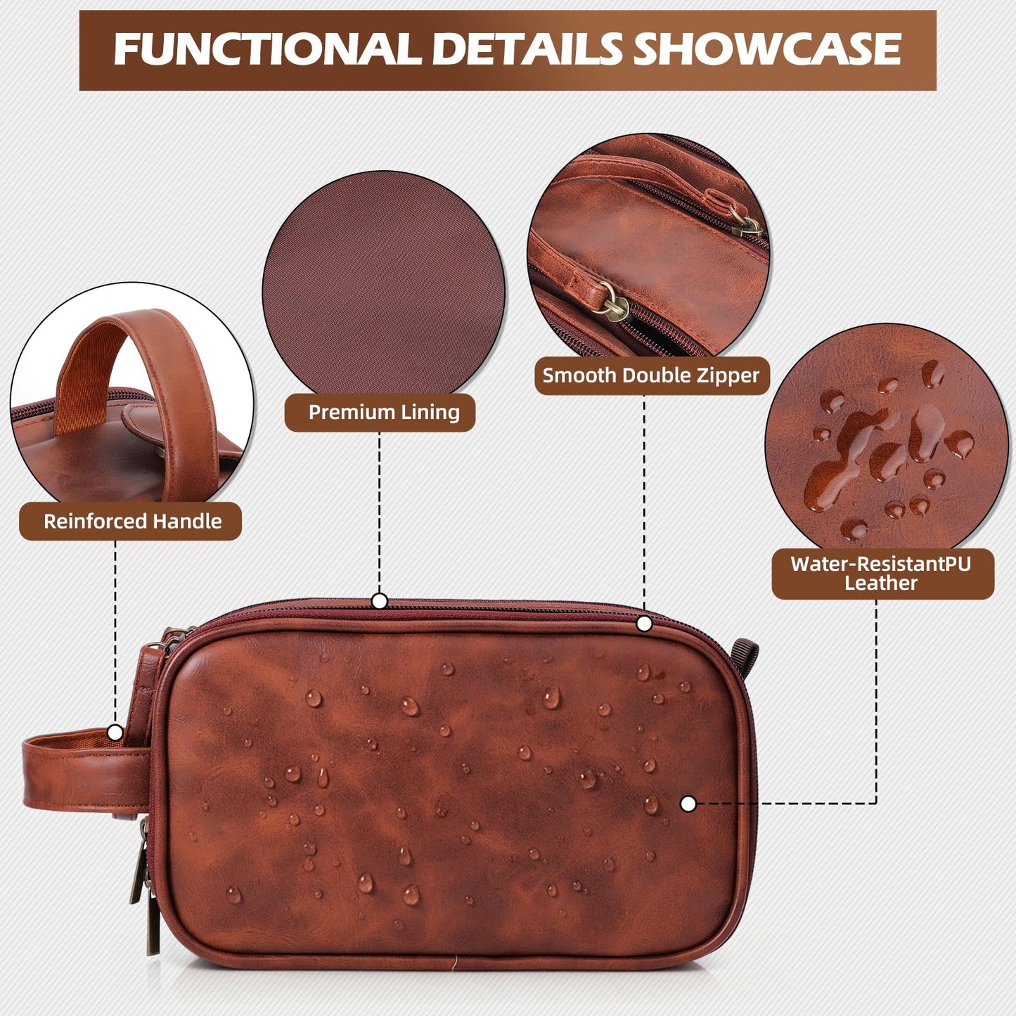 Ecttunafe Engraved Father Day Gifts Toiletry Bag for Men Dad Husband, Custom Initial PU Leather Waterproof Toiletry Organizer Dop Kit Shaving Bag Travel Essentials, Large, Durable, Brown,J