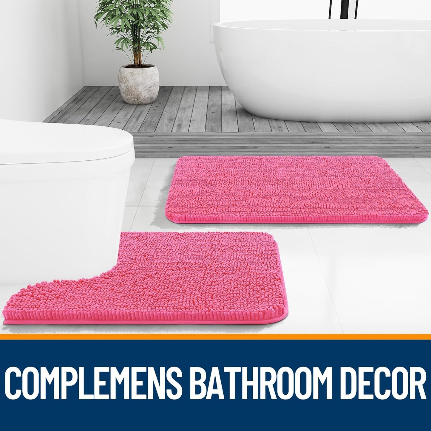 OLANLY Bathroom Runner Rugs - Soft Chenille Bath Mats with Rubber Backing | Quick Dry, 47x17, Hot Pink