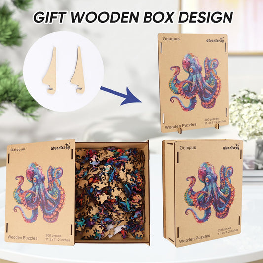 Qiuenisray Wooden Puzzles for Adults 1000 Pieces, Octopus Ocean Jigsaw Puzzles, FSC Certified Unique Shape Adult Puzzles Pieces, Wall Decor for Family Game 23.4x23.5 in