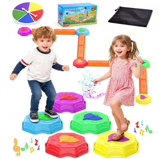 kenvc Stepping Stones for Kids, Light Up Musical Balance Beam and Non-Slip Toddler Balance Stones, Toddler Indoor or Outdoor Play Obstacle Course, Sensory Toys Play for Family Active Kids Ages 3+