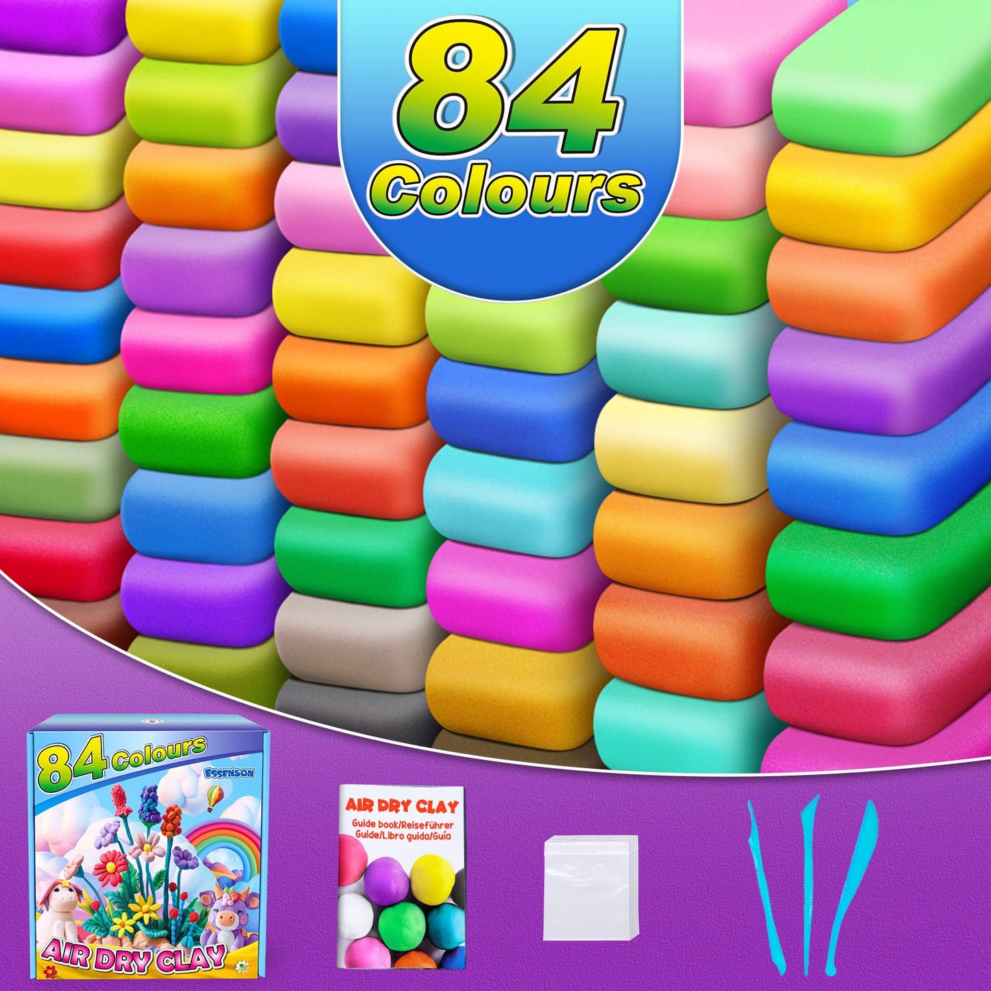 Magic Clay - Air Dry Clay 84 Colors, Modeling Clay for Kids with Tools, Soft & Ultra Light, Toys Gifts for Age 3 4 5 6 7 8+ Years Old Boys Girls Kids