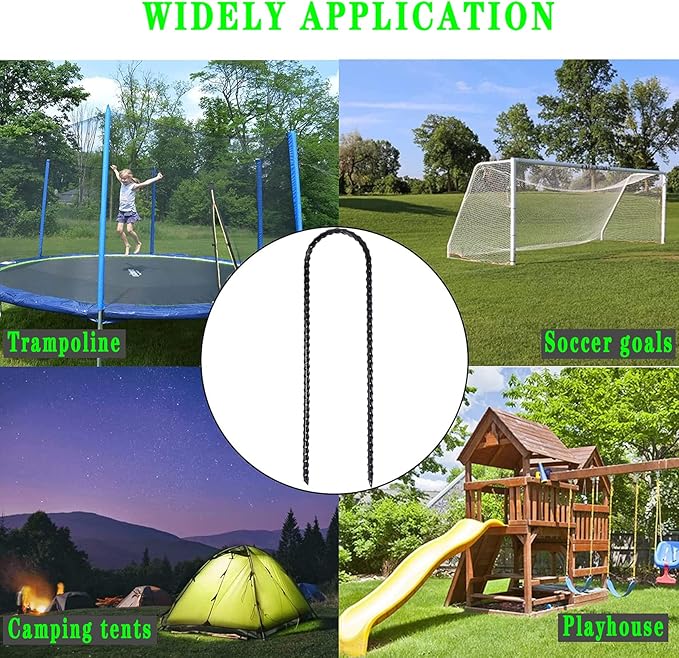 Nigh Coated Rebar Trampoline Wind Stakes Set of 12 Safety Ground Anchors Stakes Extra Heavy Duty Metal Landscape Staples 10 Inches Long (Black)