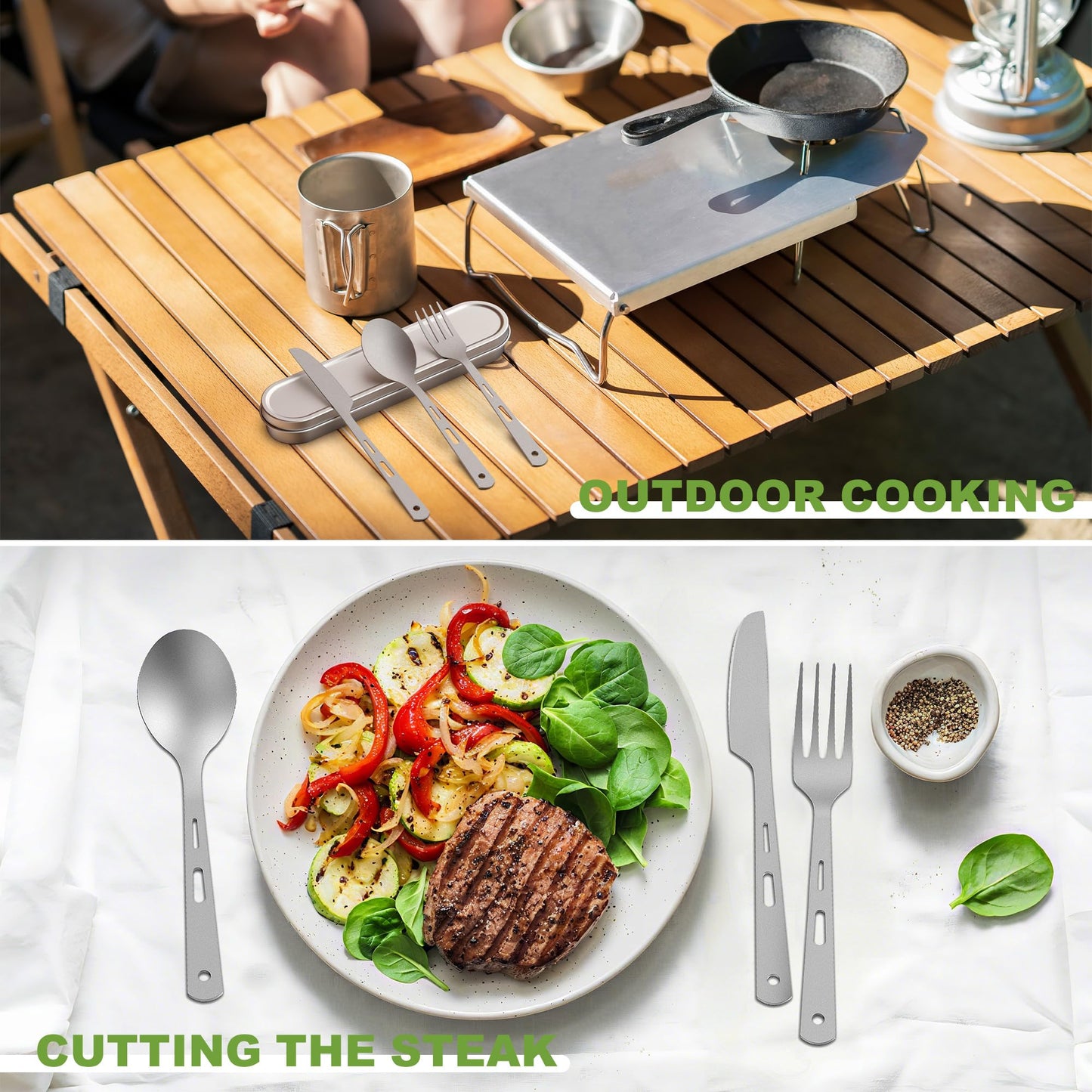 Zumyzu Pure Titanium Travel Utensils with Case, Ultra-Light Ti Portable Champing Essential Cutlery Set, Knife Fork Spoon Reusable Flatware Sets for Camping Picnic Outdoor Hiking, Lunch Box for Men