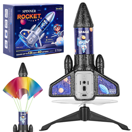 VisionX Rocket Launcher for Kids, 2nd Gen Improved Design, Launch Up to 200ft, Auto-Launch Rocket Toy with Parachute, Outdoor Toys for Ages 5-13, for Boys & Girls, Black