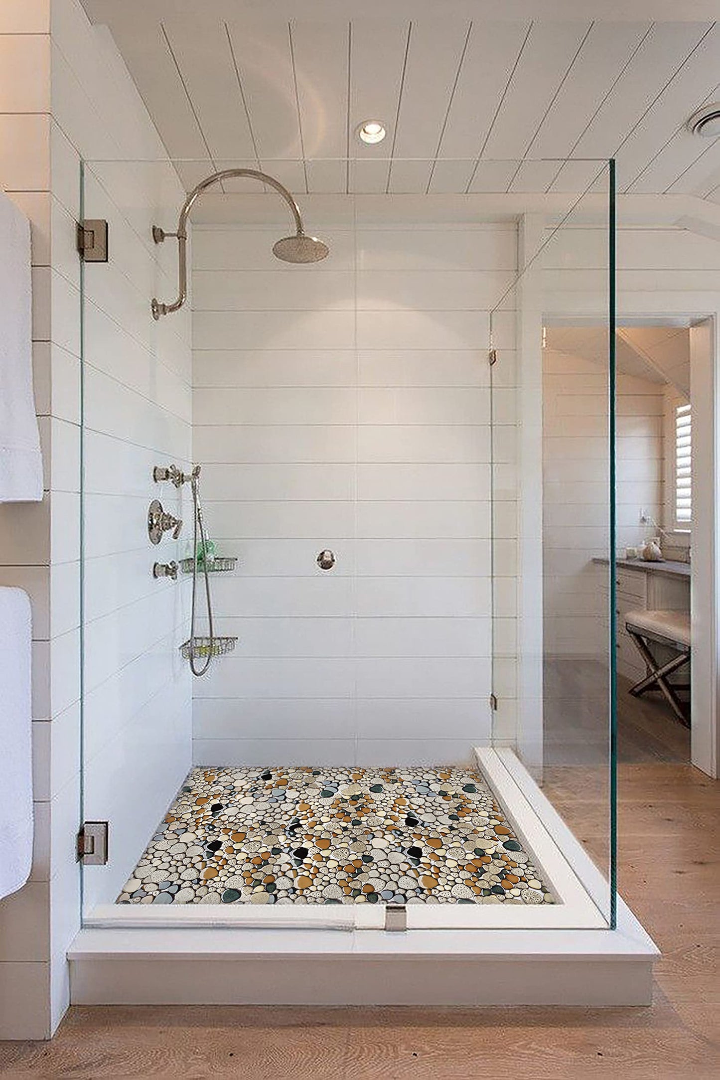Parrotile Pebble Shower Floor Tile Bathroom Beige Wall Backsplash Mosaic Tiles (5 Sheets)