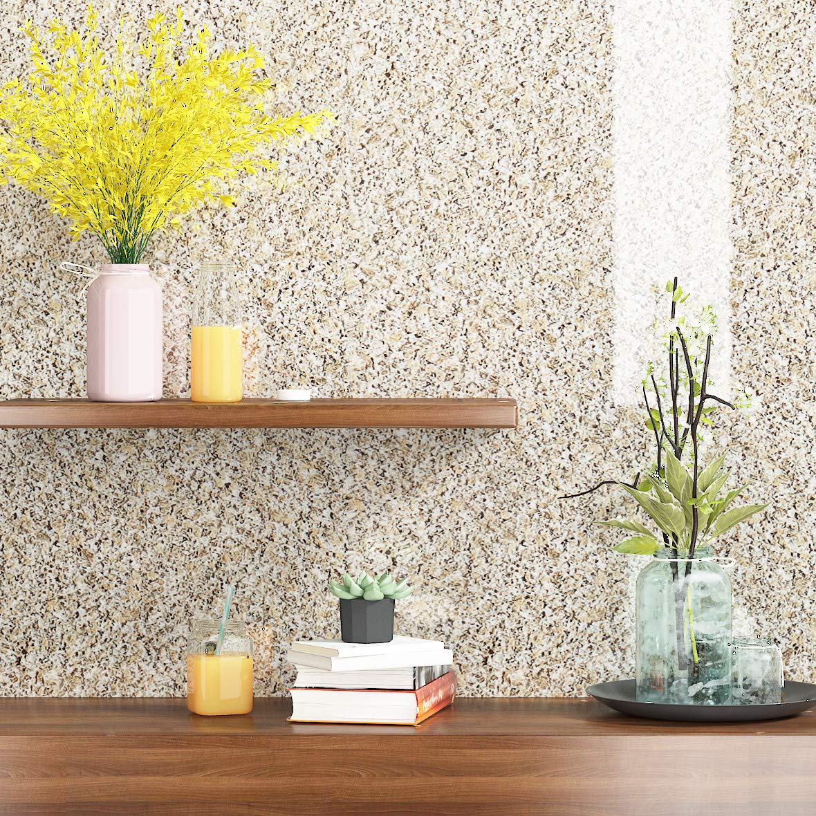 Livelynine 24 X197inch Brown Granite Peel and Stick Countertops Waterproof Contact Paper for Bathroom Counter Top Covers Kitchen Wallpaper Self Adhesive Renter Friendly Countertop Vinyl Wrap Laminate
