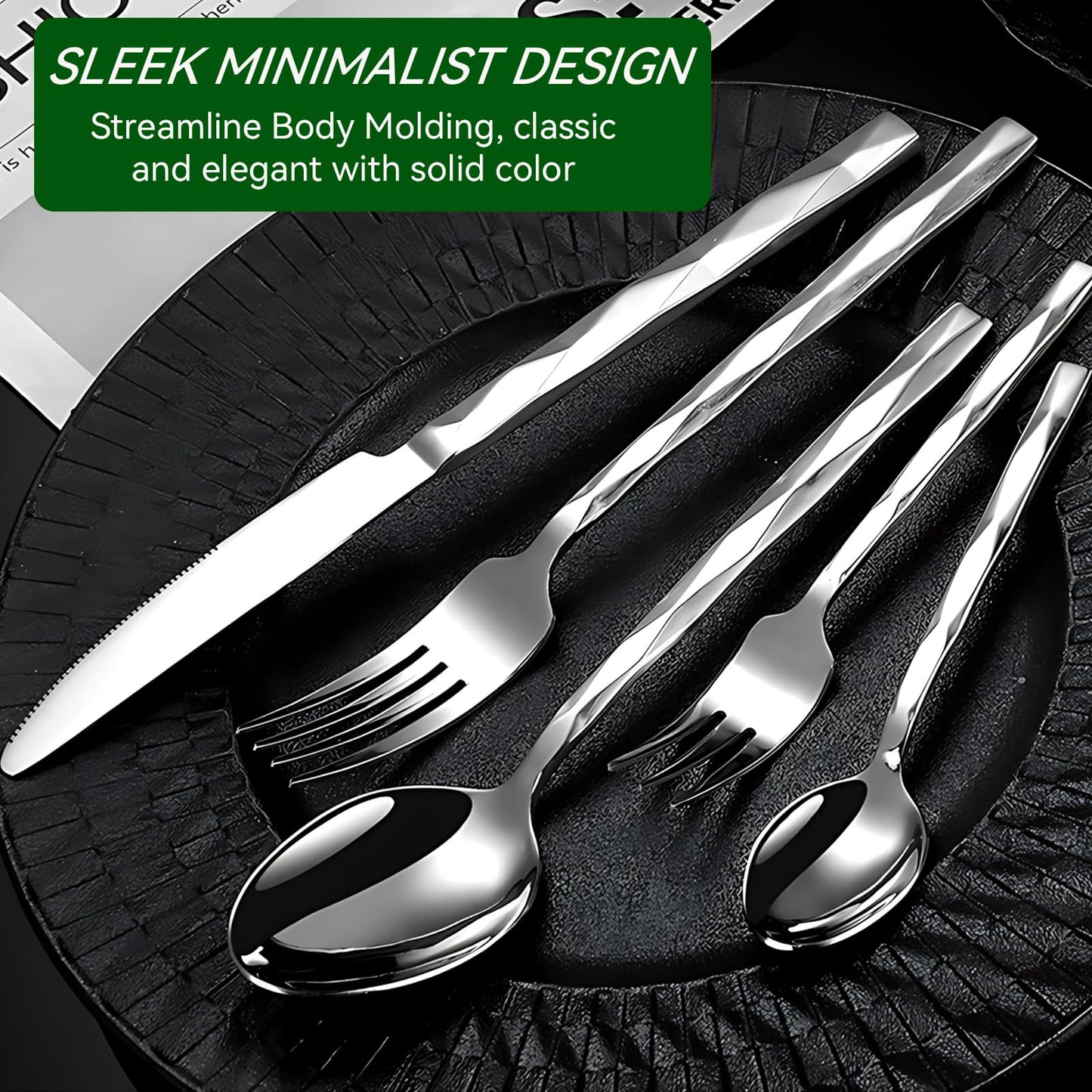 20 Piece Silverware Set, Stainless Steel Flatware Sets for 4, Mirror Polished Modern Design Cutlery Utensil Sets Include Dinner Knives Spoons and Forks for Home, Restaurant (Silvery-Diamond)
