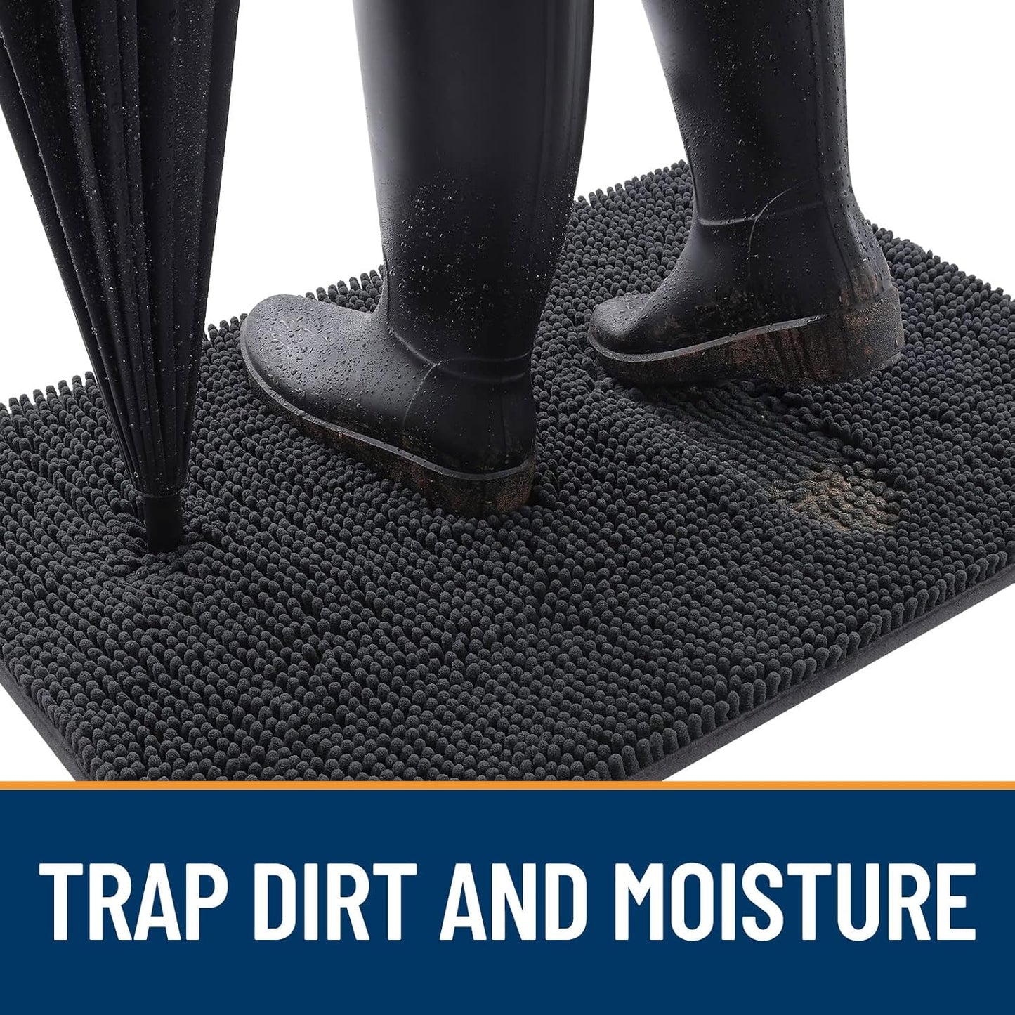 OLANLY Dog Door Mat - Absorbent Non-Slip Mud Mat for Indoor Use | Quick Dry Chenille, 59x35, Dark Grey