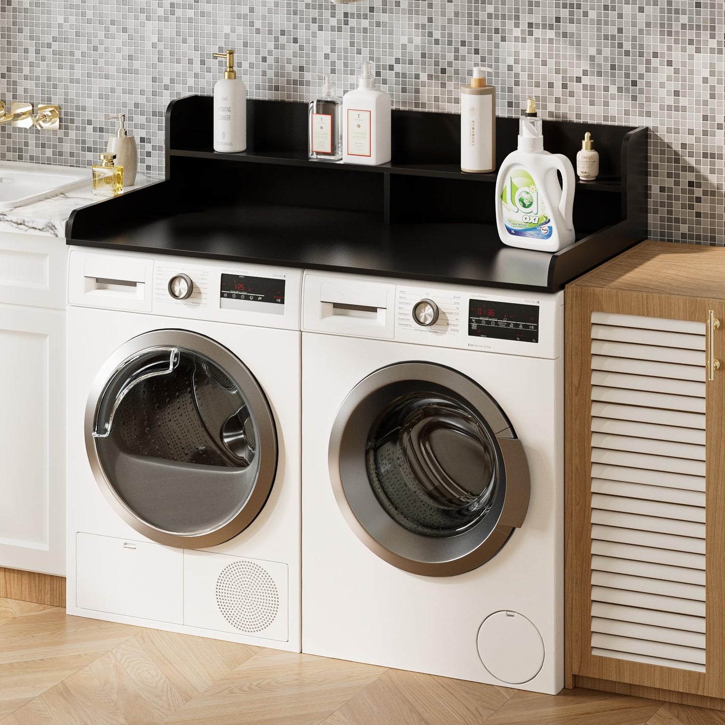 Apetaccat 2-Tier Washer Dryer Countertop, 27.6" x 54" Laundry Countertop for Washer and Dryer, Laundry Room Organization and Storage, Black