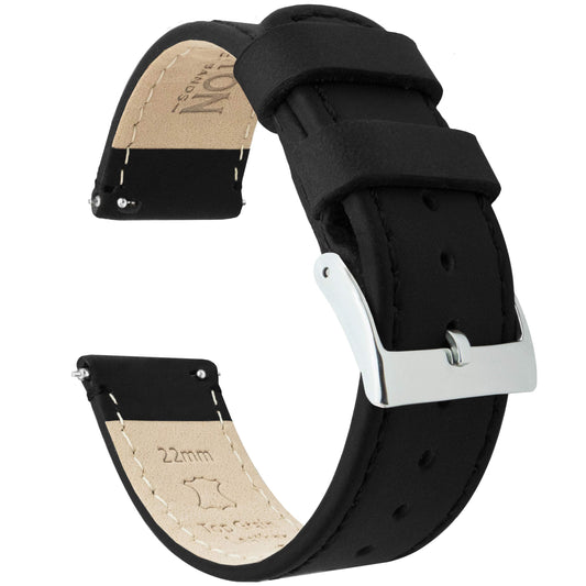 BARTON WATCH BANDS Quick Release Top Grain Leather Watch Band Strap, Black Leather/Black Stitching, 16mm
