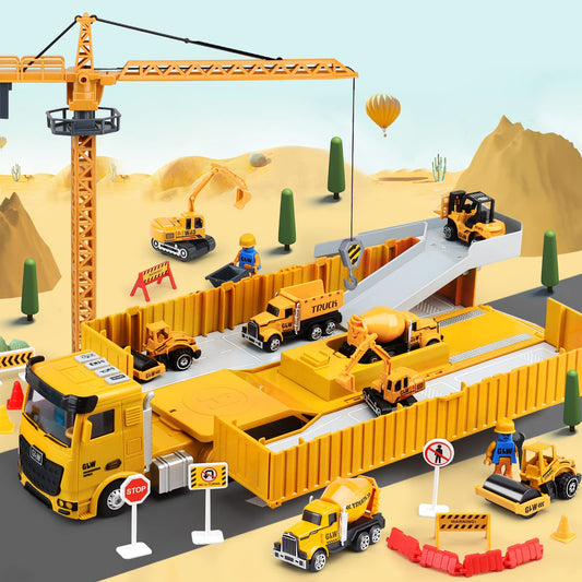 Kids Construction Toys, Construction Truck Toys Set w/Crane, Excavator, Forklift,Bulldozer,Dump Trucks,Cement Truck,Road Roller, Alloy Construction Vehicle Toys for 3 4 5 6 7 Years Old Boys Gifts