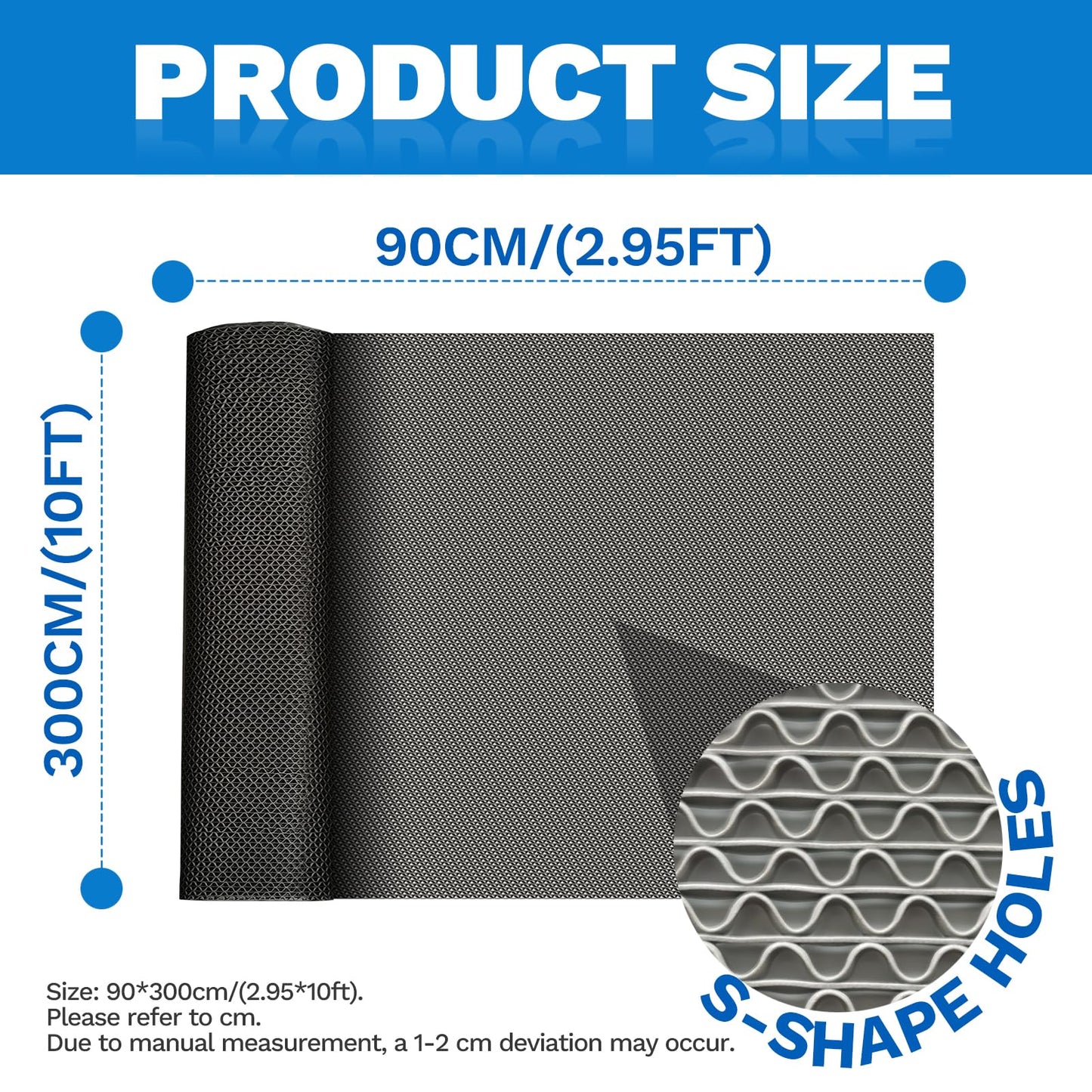PVC Drainage Floor Mat 3x10Ft, Non-Slip 0.22'' Thick Heavy Duty Mesh Hole Pool Mat, Commercial PVC Mesh Hollow Mats, Outdoor Indoor Rug for Bathroom Patio Bath Shower Wet Area (Grey)