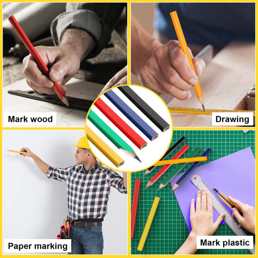 Mimorou 200 Pcs Carpenter Pencil 7 Inch Flat Octagonal 5 Colors Hard Black Carpenter Pencils Construction Contractor for Wood Working Marking and Concrete Marking Tools