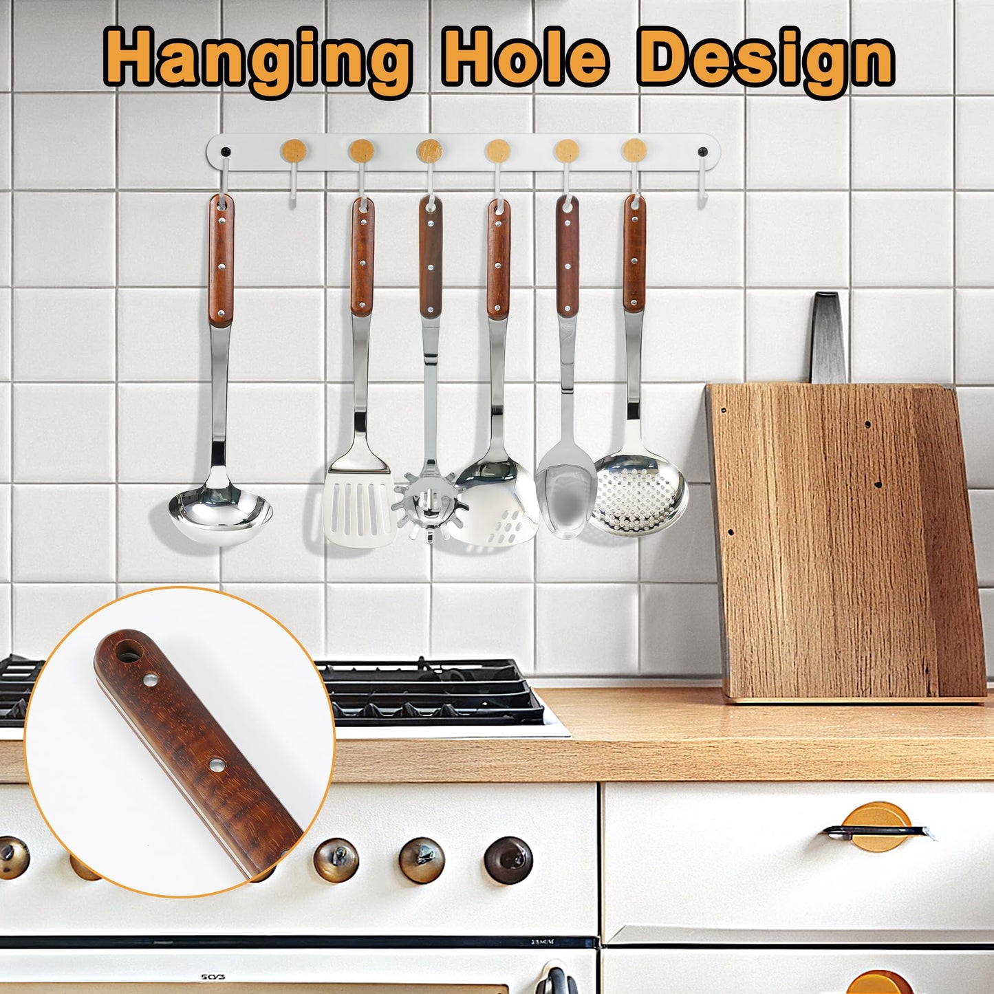 FJNATINH Stainless Steel Cooking Utensils Set, Mirror Polished 6 Pieces Kitchen Utensils Set, Kitchen Tools Set With Wooden Handle Non-Stick Heat Resistant,Dishwasher Safe, Easy to Clean