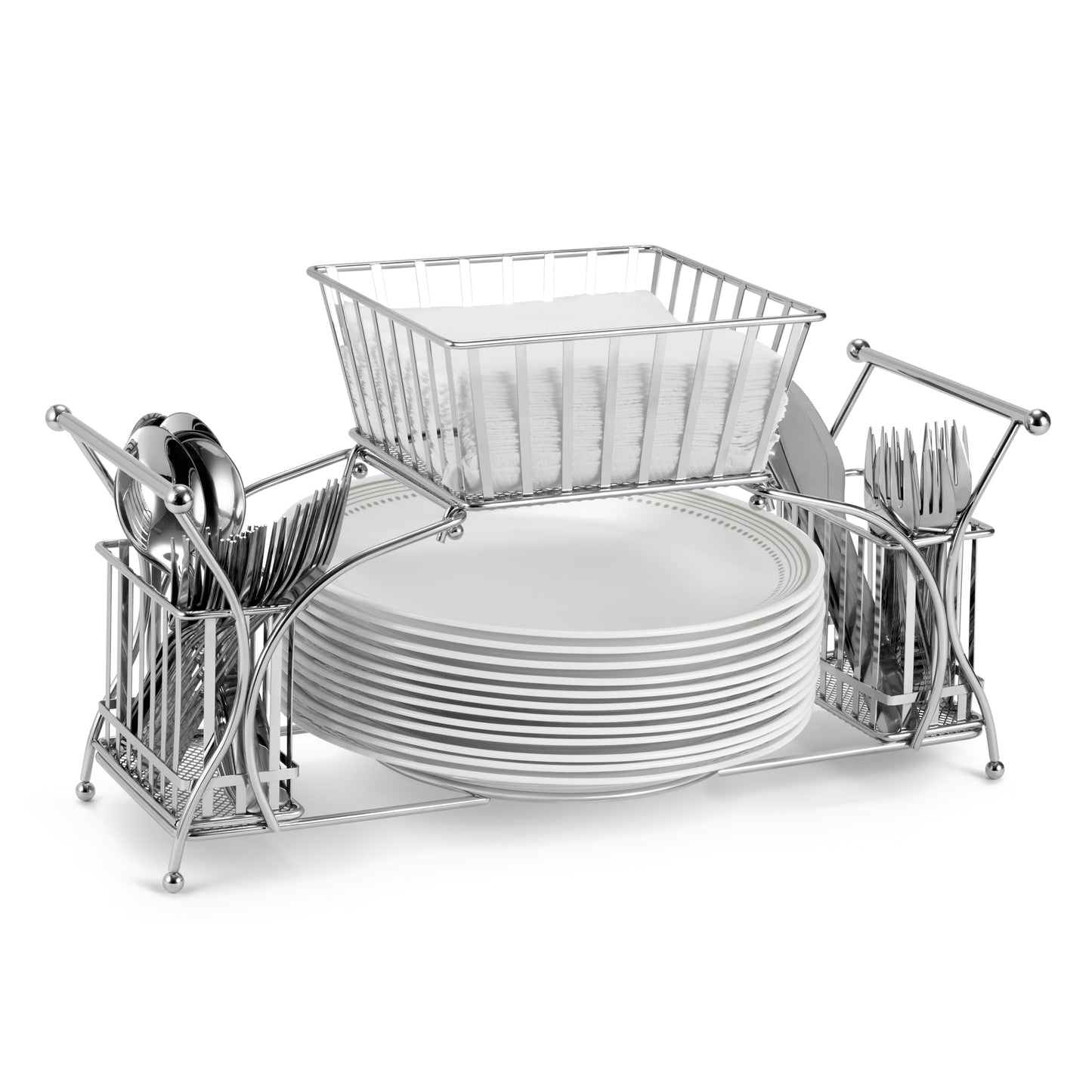 Sorbus Utensil Caddy — Use For Napkin, Cutlery, Plate Holder — Stackable Flatware Caddy, Tabletop Organizer — Ideal for Dining Table, Party, Buffet, Kitchen, Entertaining (Silver)