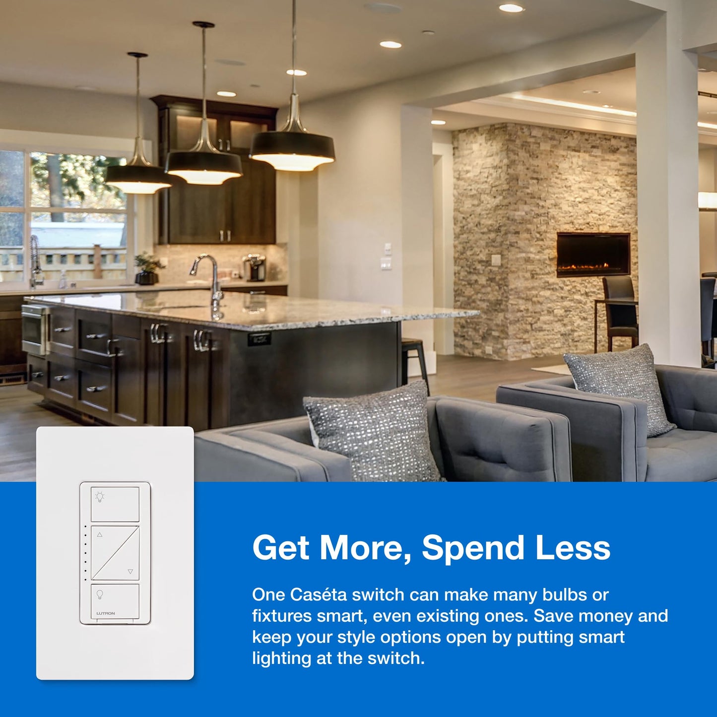 Lutron Caseta Original Smart Dimmer Switch Starter Kit, with Pico Remote, Wall Plate, and Smart Hub, Works with Alexa, Apple Home, and Google Home, 3 Way, 150W, No Neutral Req, P-BDG-PKG1W