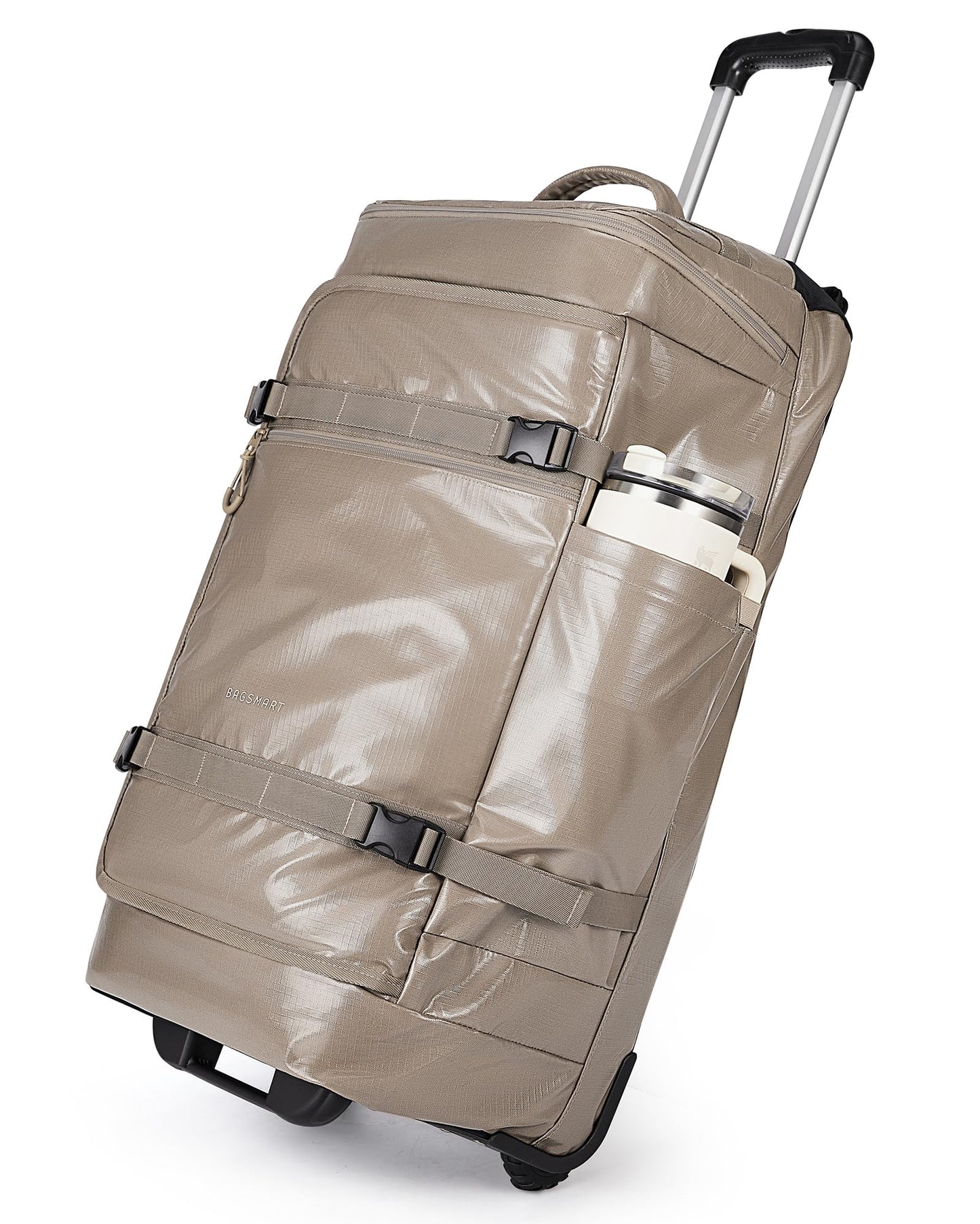 BAGSMART Rolling Duffle Bag with Wheels, Travel Duffel Luggage Bag for Men, Water Repellent Heavy Duty for Travel Camp, Camel, Large, 70L