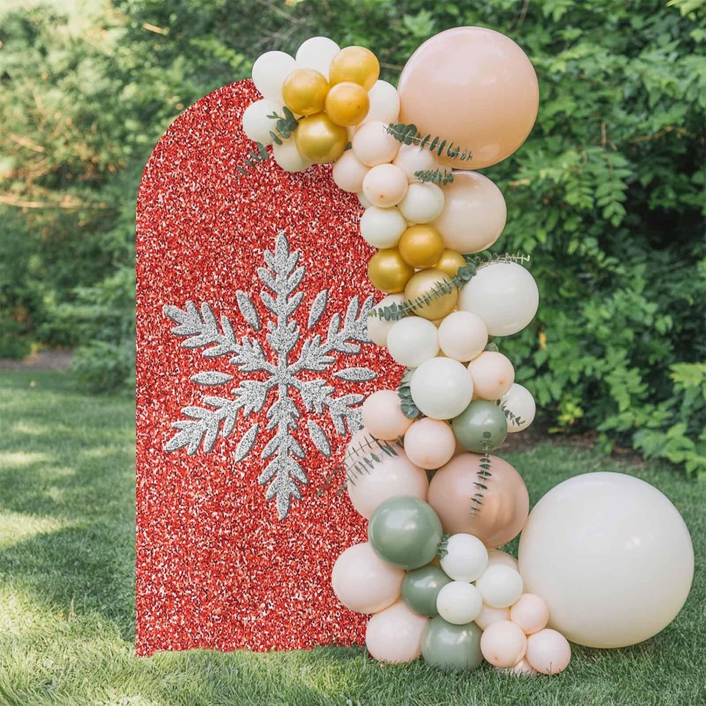 Duskova Living 4 Modern Themed Arch Backdrop Cover FT, Winter Watercolor Sparkling Snowflake Pattern Wedding Arch Cover