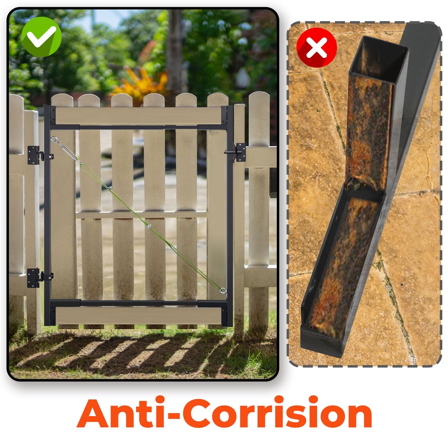 Steel Frame DIY Gate Building Kit,Fence Gate Kit Suit for 36-60" Wide Openings Up from 5 to 6 Feet High Fence, Fits 1" x 4" & 2" x 4" Wood