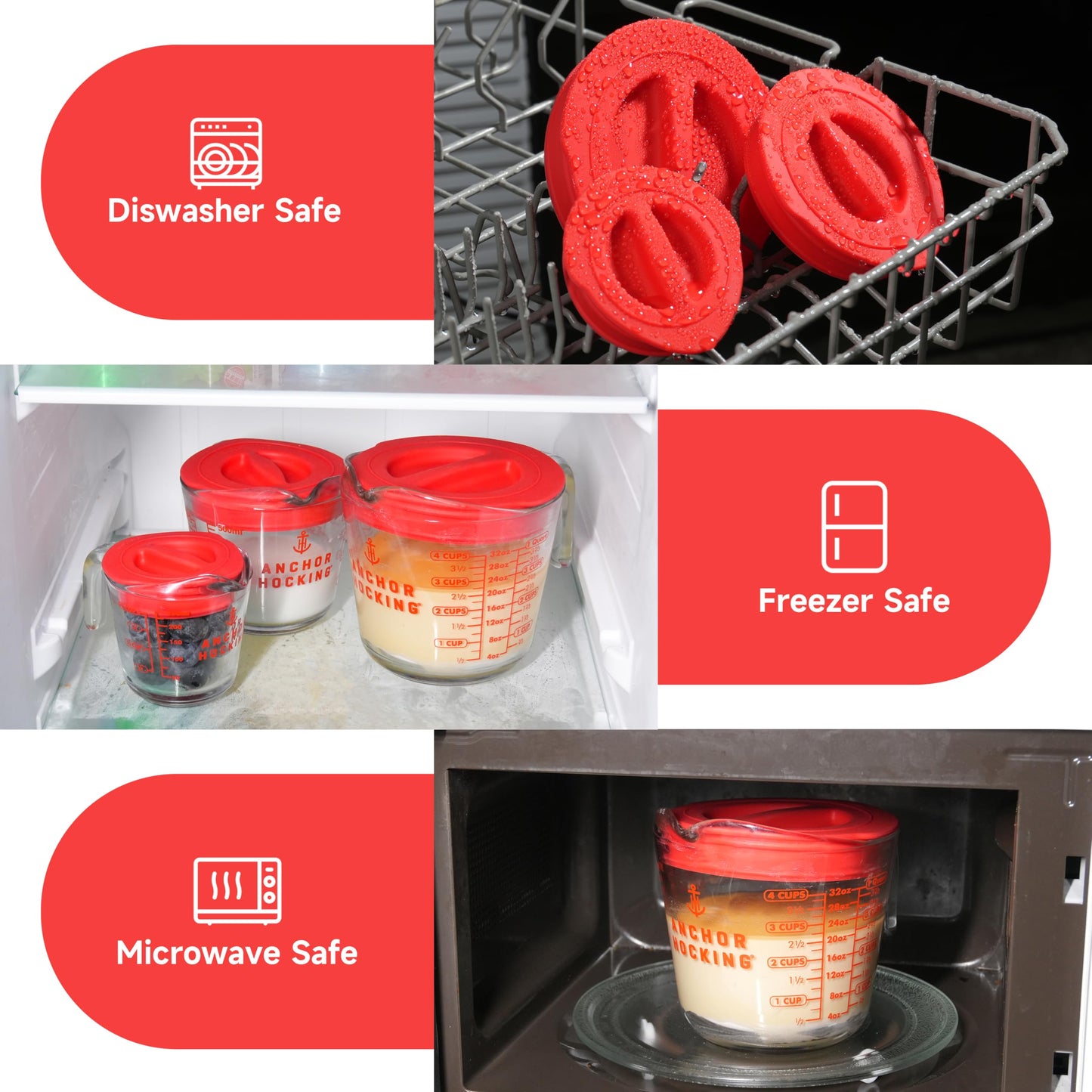 Silicone Replacement Lid Only Fit For Anchor Hocking 2-Cup/500 ML Glass Measuring Cup, Reusable & Durable, Dishwasher, Microwave Safe (Cup not Included)