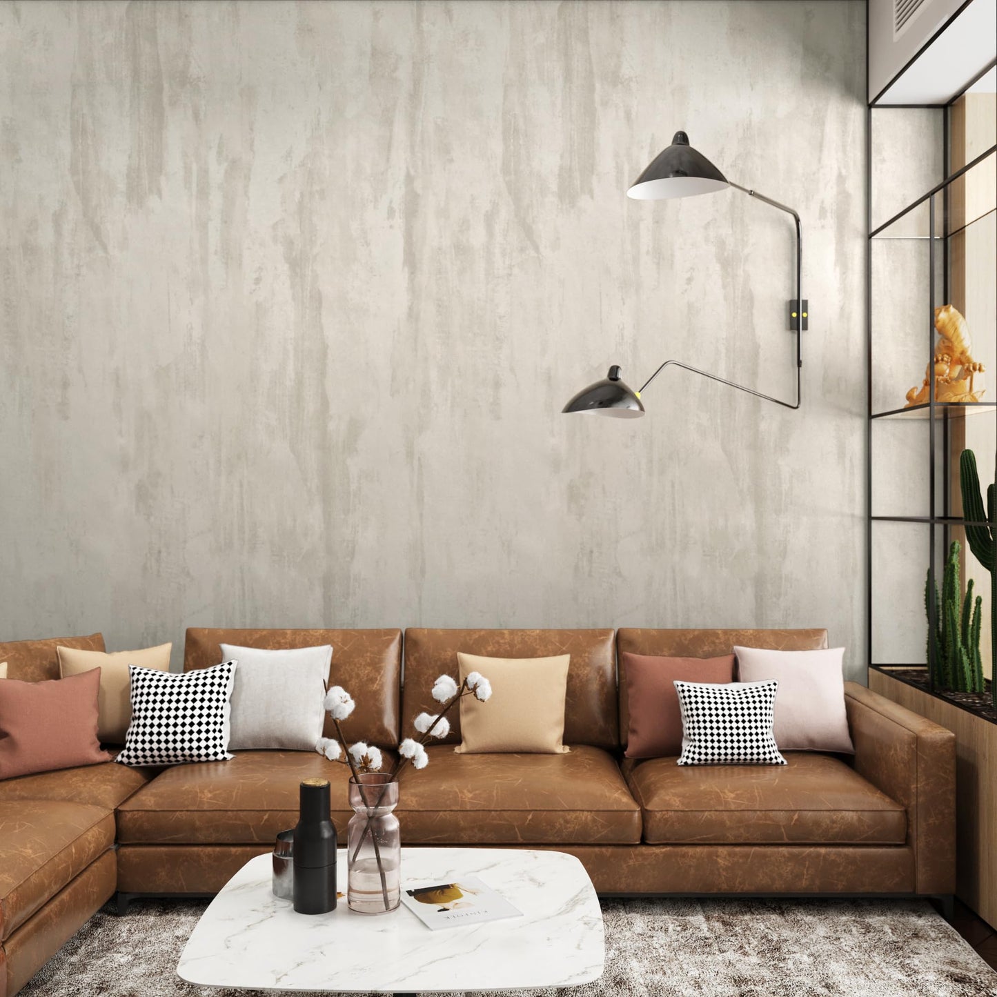 48x197inch Extra Wide Ivory White Concrete Wallpaper Peel and Stick White Grey Stained Plaster Effect Contact Paper Matte Thick Self-adhesive Waterproof Furniture Sticker Modern Industrial Style