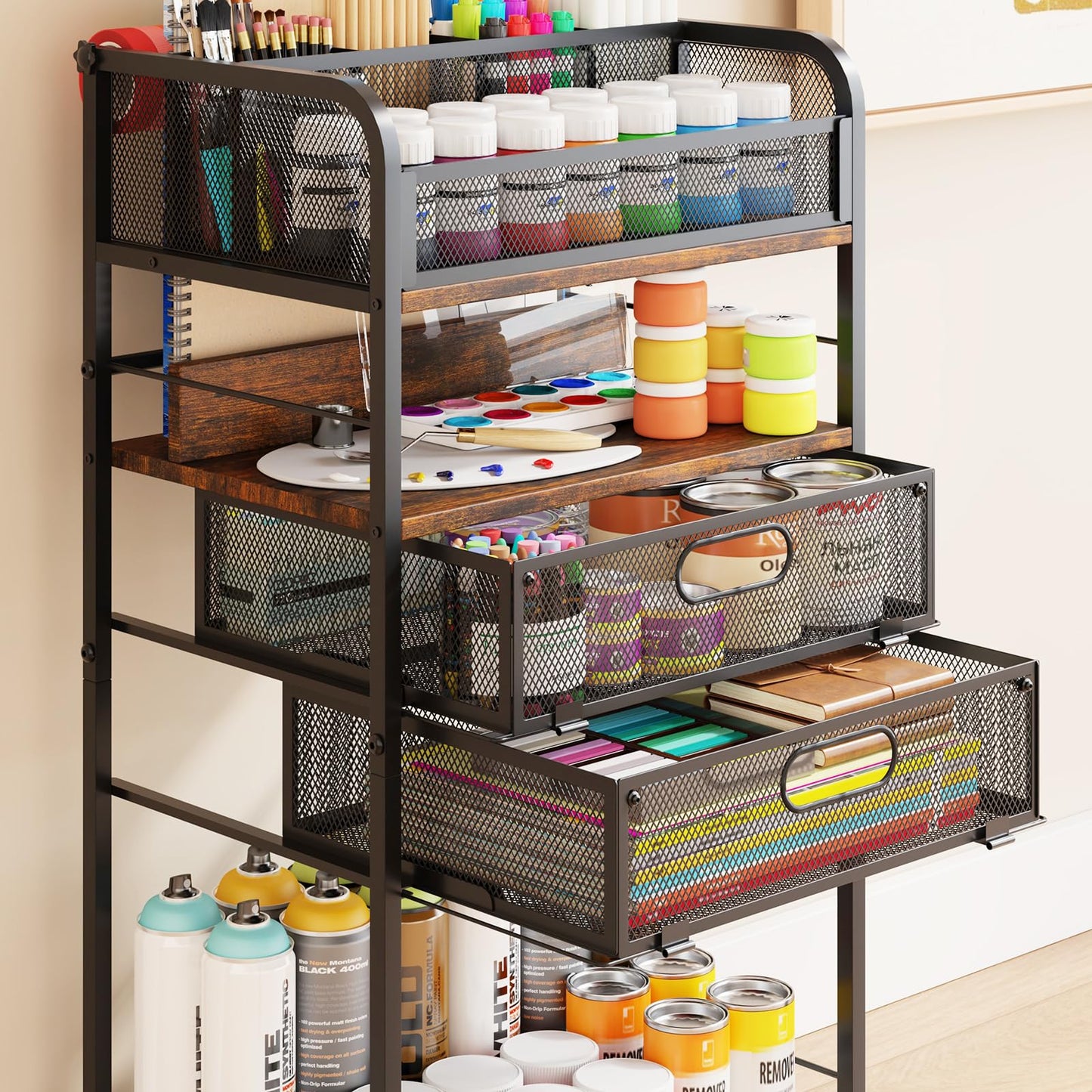 Homsorout Art cart, 5 Tier Rolling Cart - Utility Cart with Storage Drawer and Wheels, Versatile Art & Craft Organizer for Home, Office, or Studio Ideal for Storing Brushes, Paints
