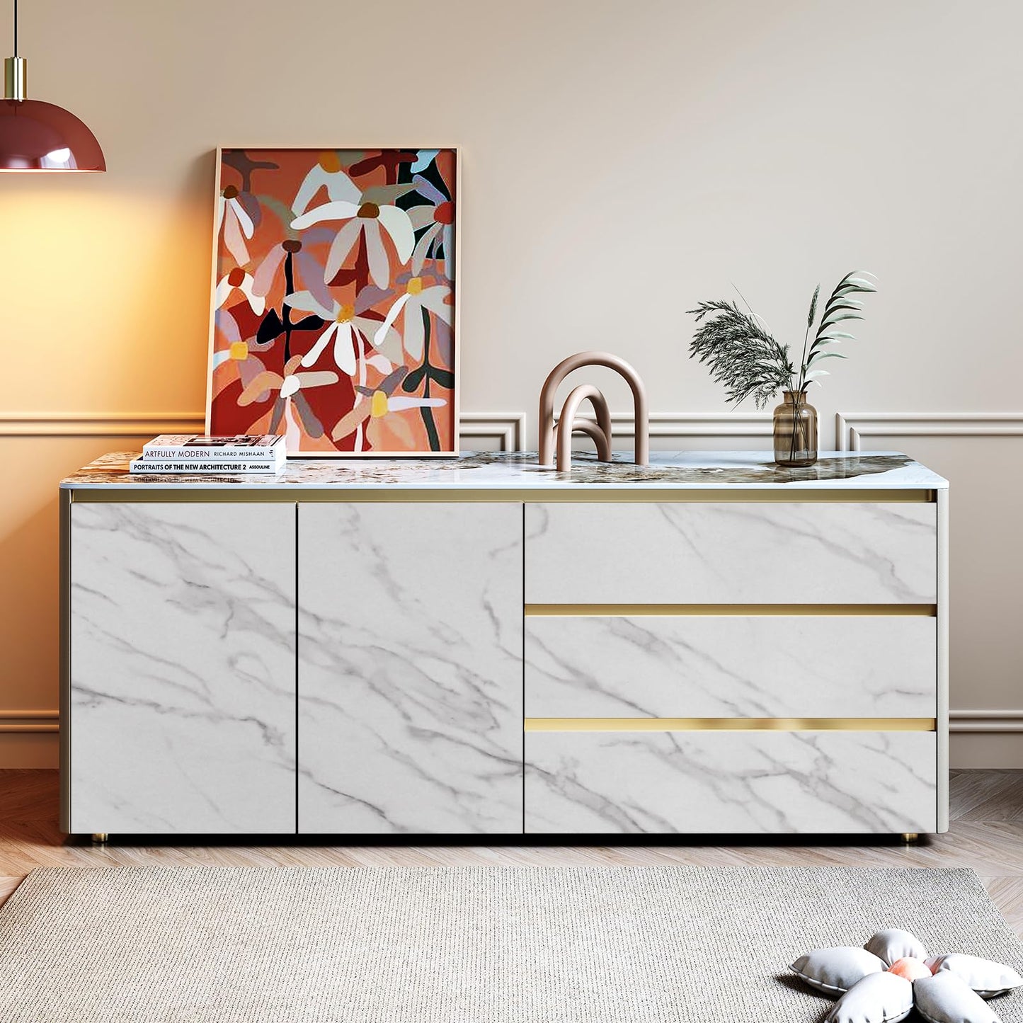 Stickyart Marble Contact Paper Peel and Stick White Marble Wallpaper for Countertops 15.8"X317" Self Adhesive Marble Counter Top Peel and Stick Waterproof Marble Contact Paper for Desk Table Cabinets