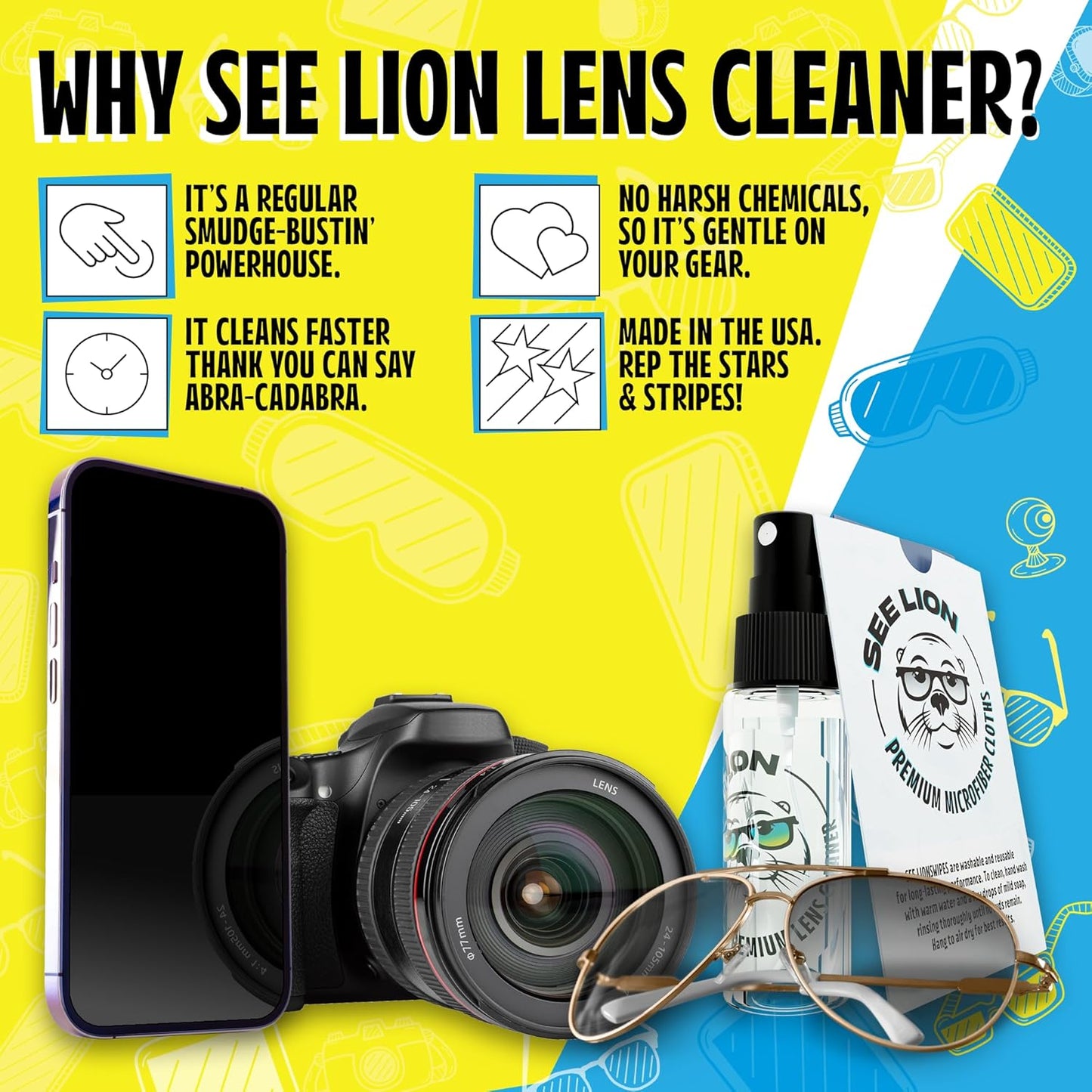 2 30ml 1oz cellhelmet See Lion Premium Lens Care Bundle | Anti Fog Spray + Streak-Free Lens Cleaner with Black