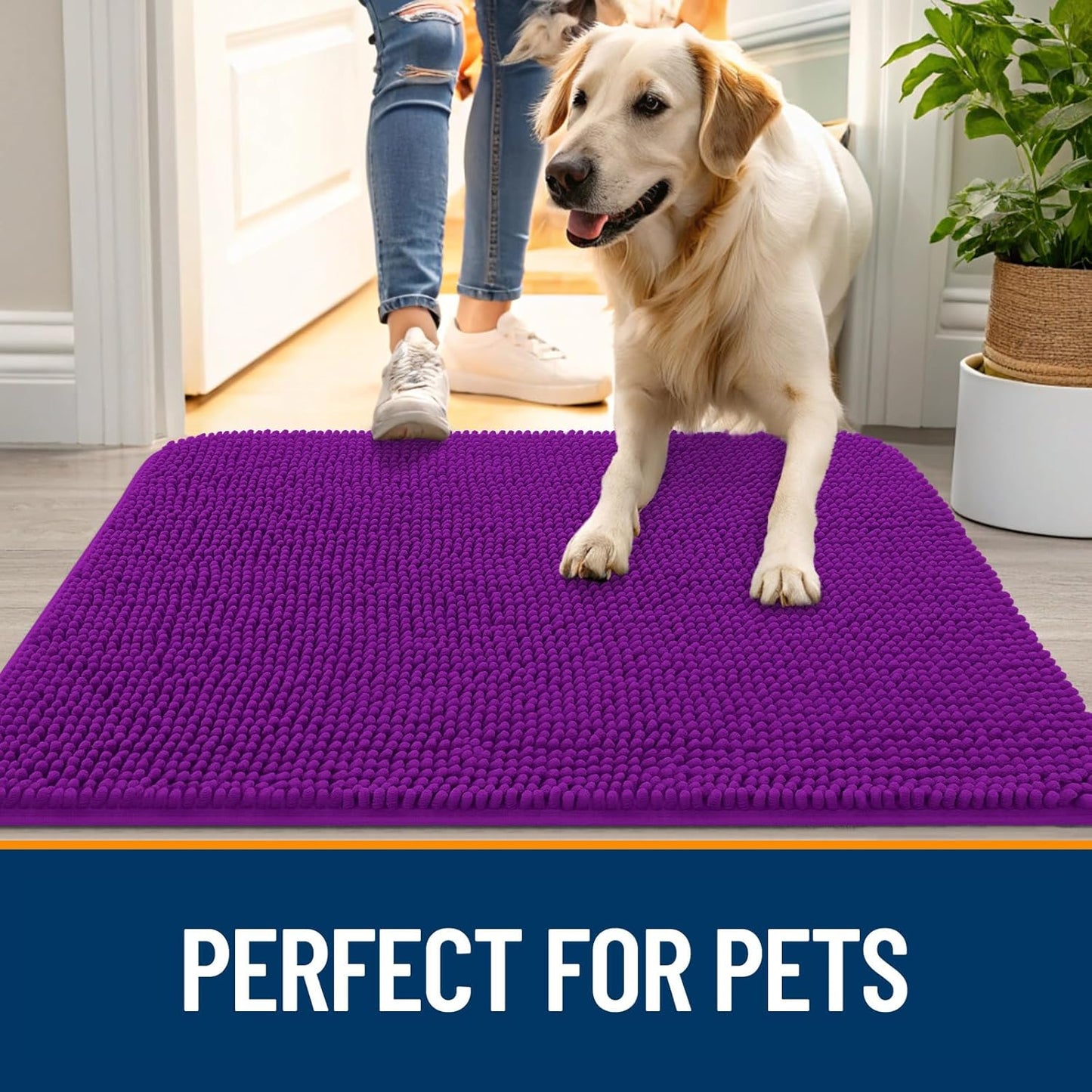 OLANLY Dog Door Mat - Absorbent Non-Slip Washable Chenille Mat for Muddy Paws | 32x20, Purple